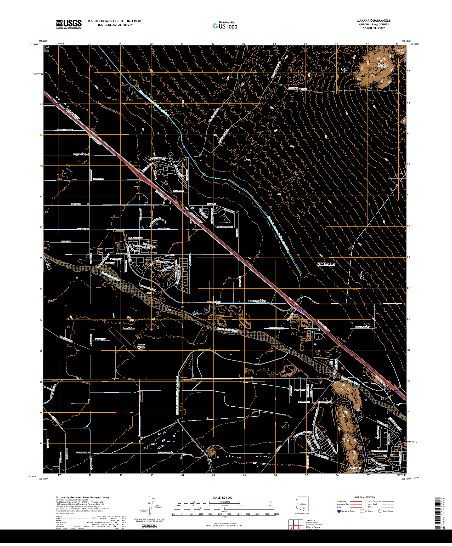 USGS US TOPO 7.5-MINUTE MAP FOR MARANA, AZ 2018