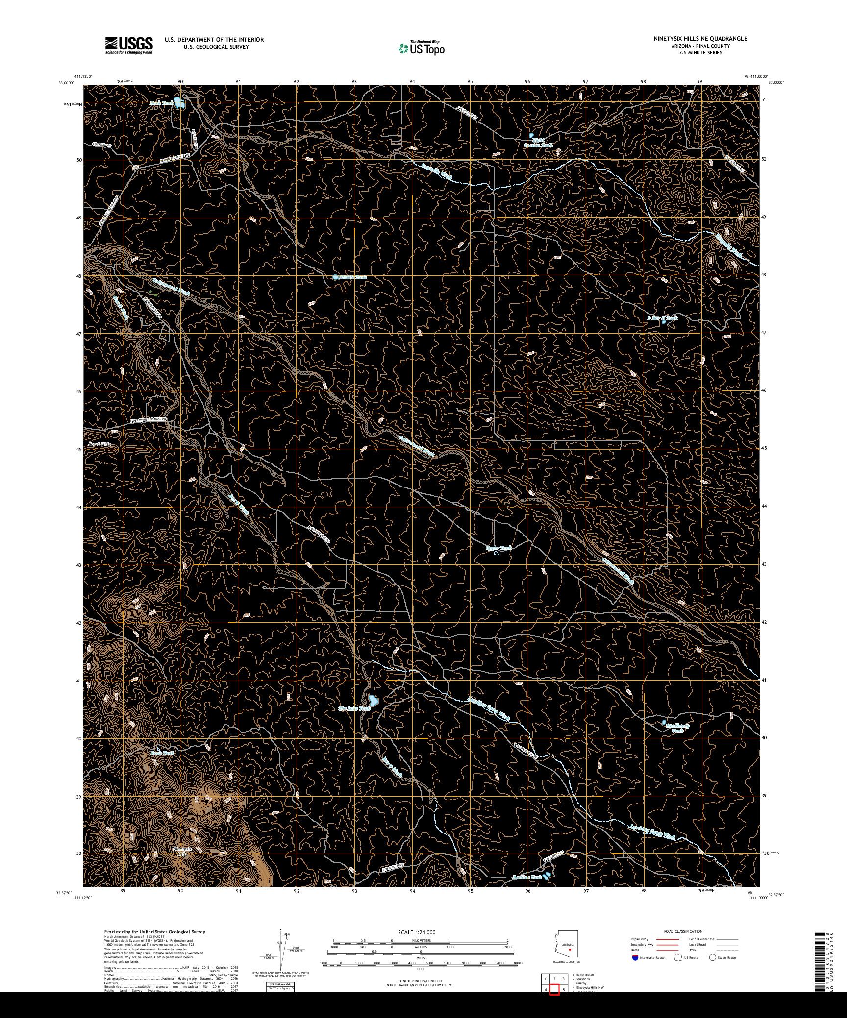 USGS US TOPO 7.5-MINUTE MAP FOR NINETYSIX HILLS NE, AZ 2018