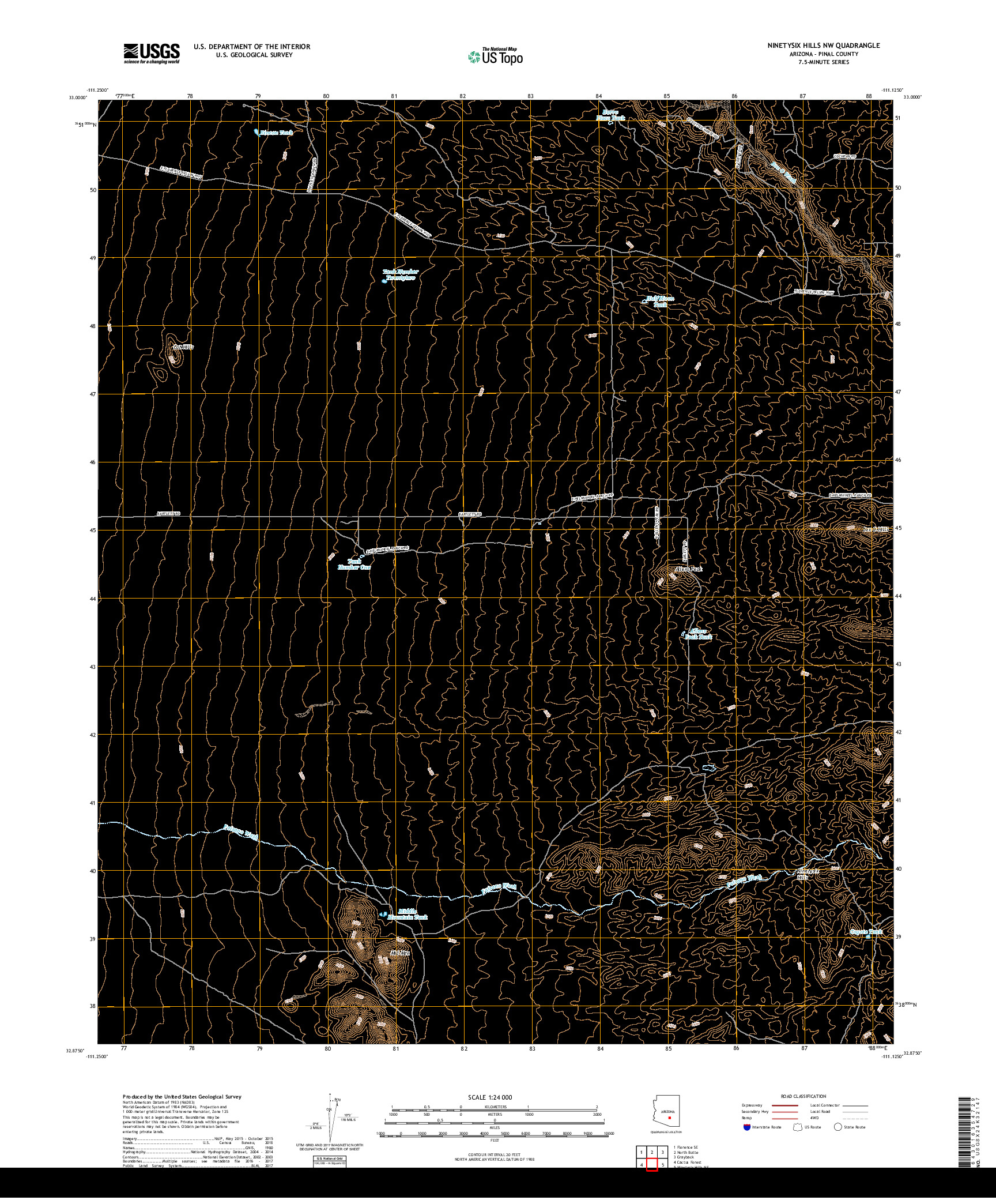 USGS US TOPO 7.5-MINUTE MAP FOR NINETYSIX HILLS NW, AZ 2018