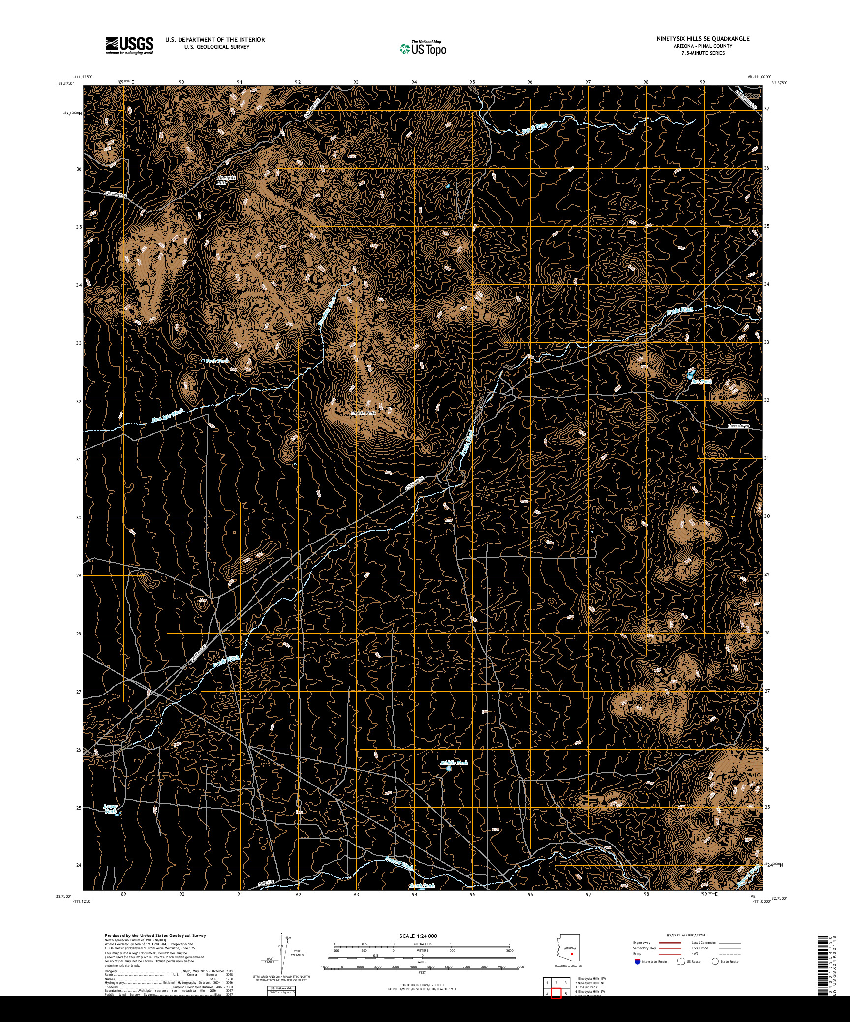 USGS US TOPO 7.5-MINUTE MAP FOR NINETYSIX HILLS SE, AZ 2018