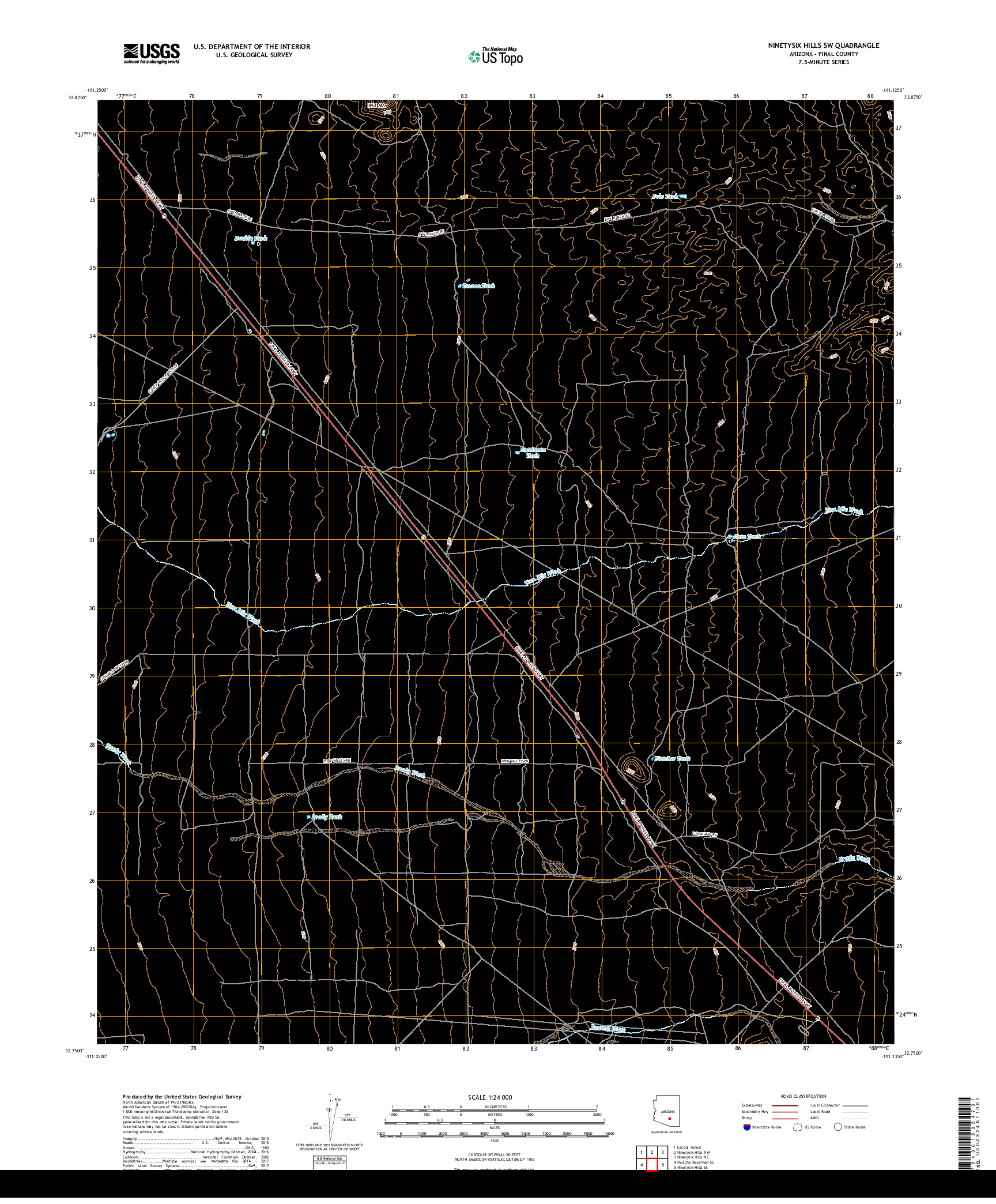 USGS US TOPO 7.5-MINUTE MAP FOR NINETYSIX HILLS SW, AZ 2018