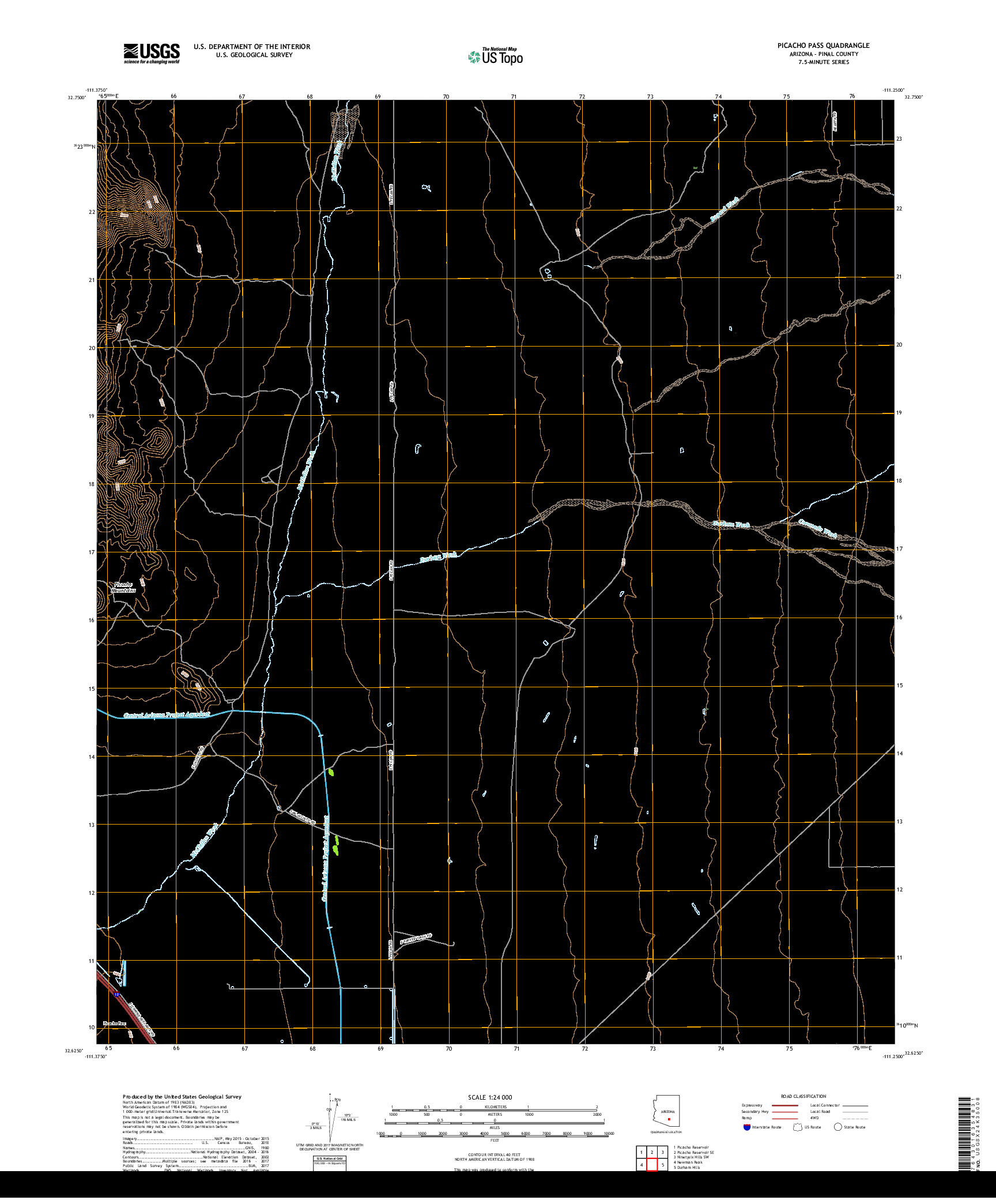 USGS US TOPO 7.5-MINUTE MAP FOR PICACHO PASS, AZ 2018
