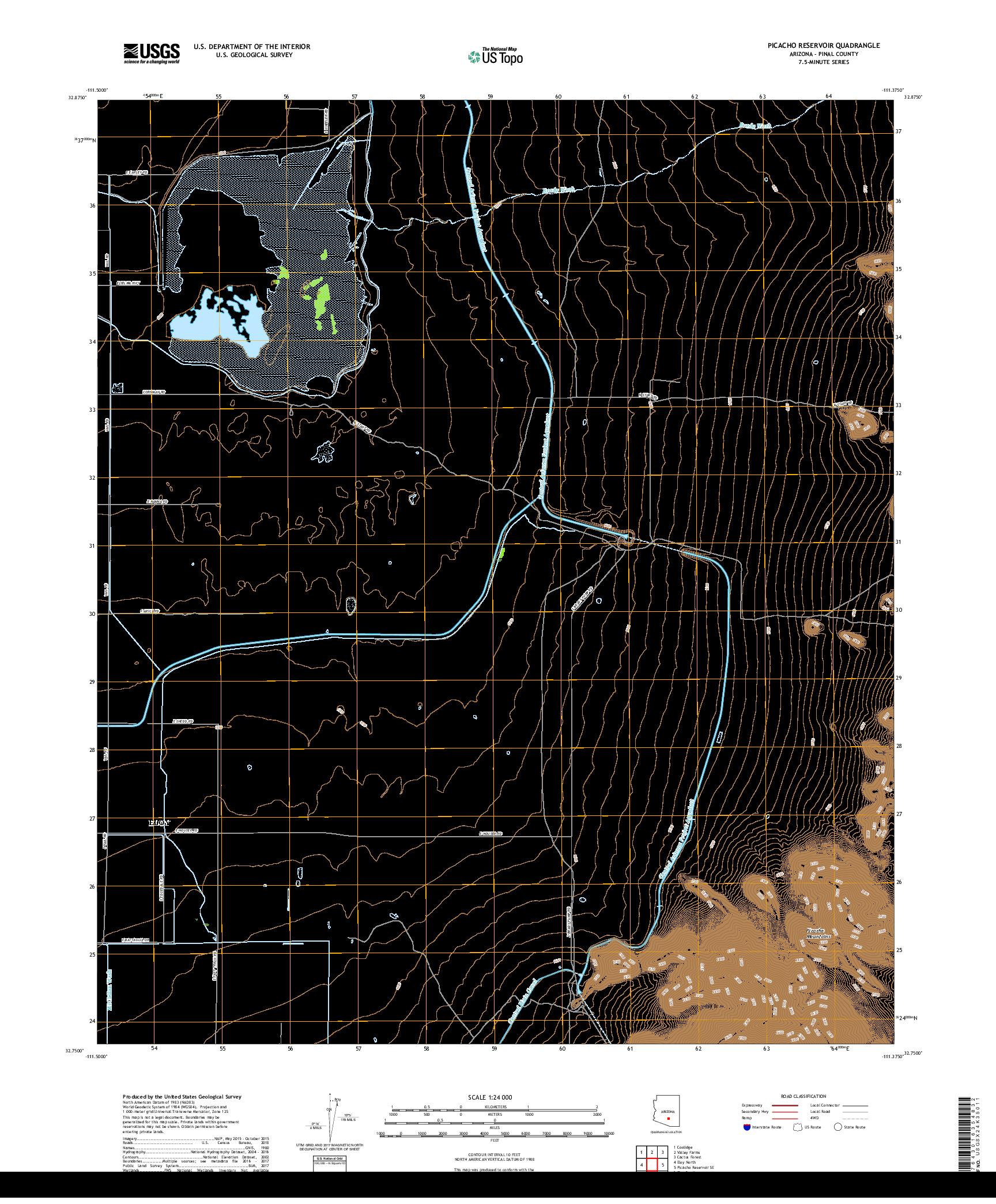 USGS US TOPO 7.5-MINUTE MAP FOR PICACHO RESERVOIR, AZ 2018