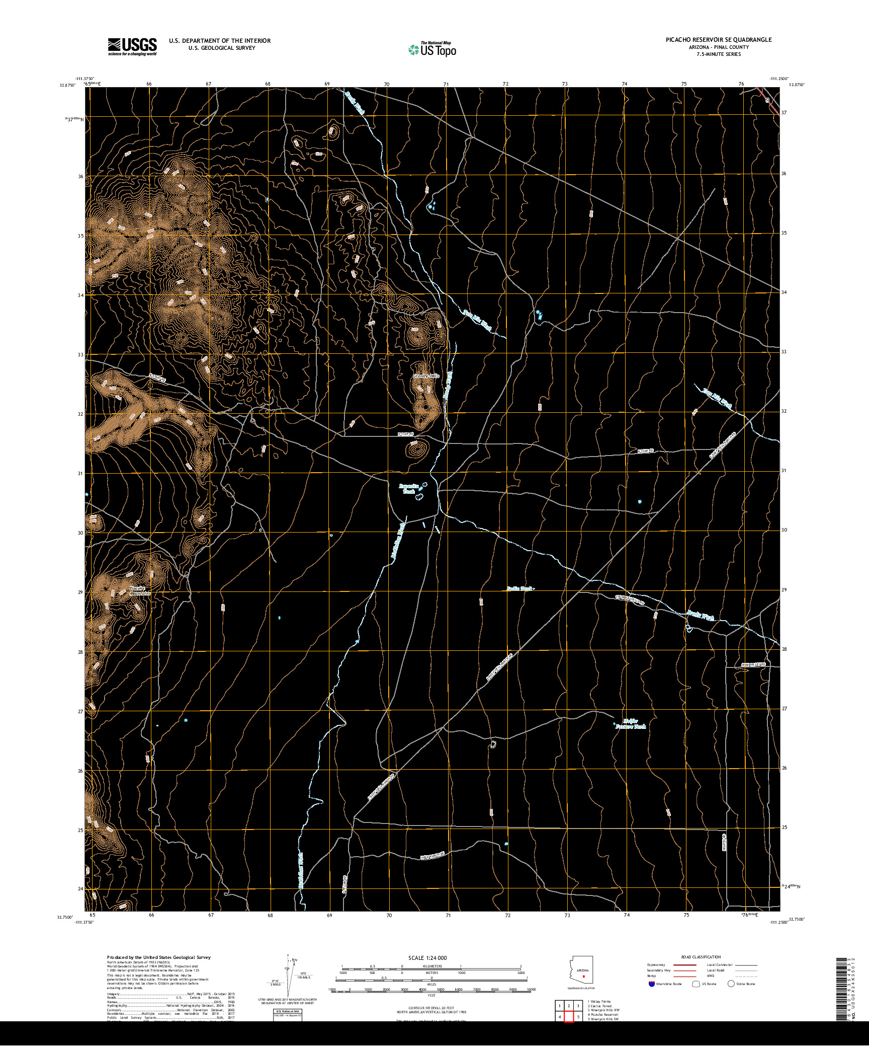 USGS US TOPO 7.5-MINUTE MAP FOR PICACHO RESERVOIR SE, AZ 2018