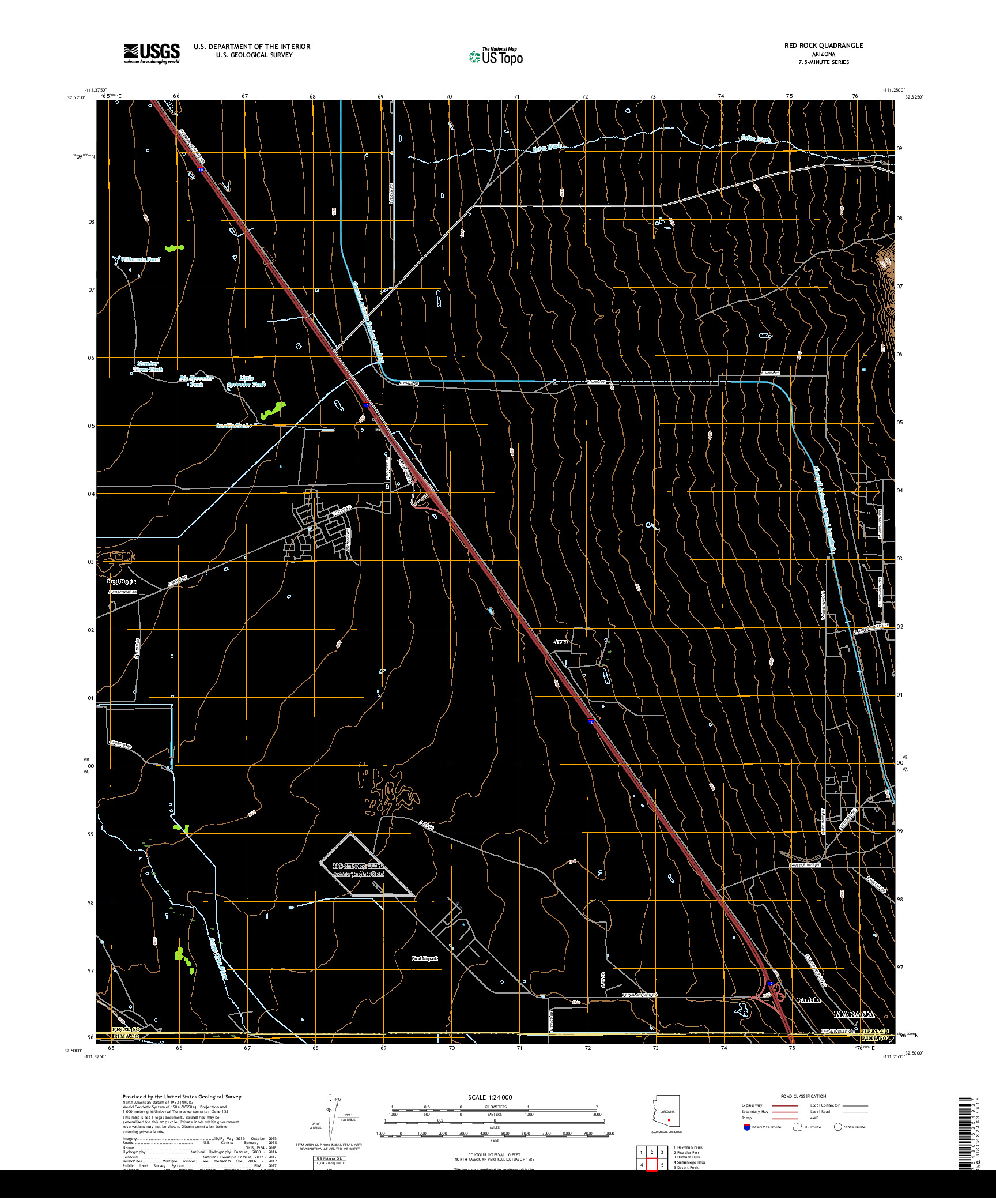 USGS US TOPO 7.5-MINUTE MAP FOR RED ROCK, AZ 2018