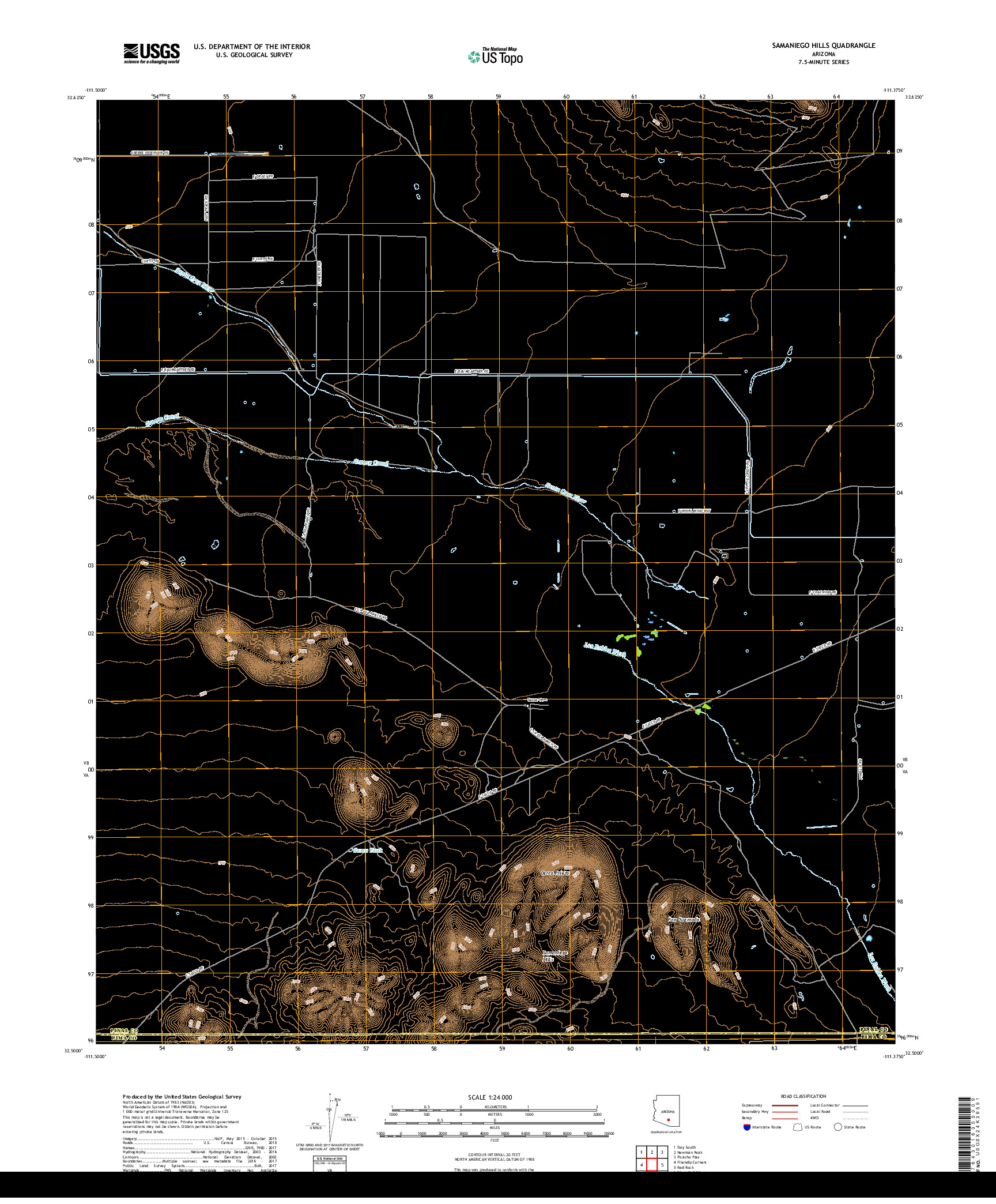 USGS US TOPO 7.5-MINUTE MAP FOR SAMANIEGO HILLS, AZ 2018