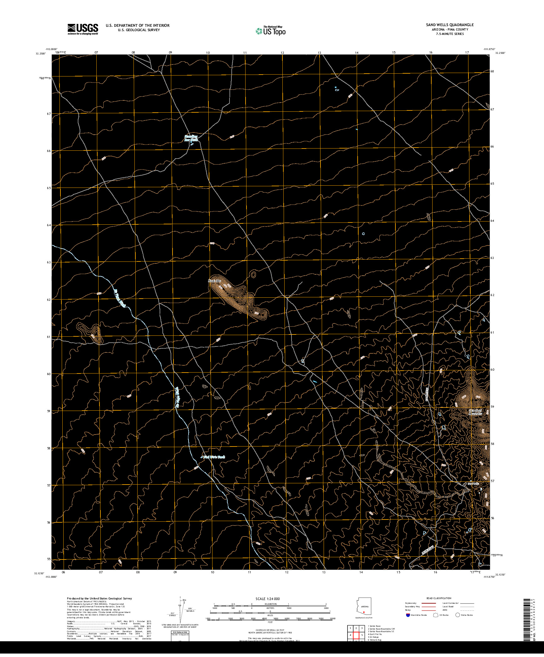 USGS US TOPO 7.5-MINUTE MAP FOR SAND WELLS, AZ 2018