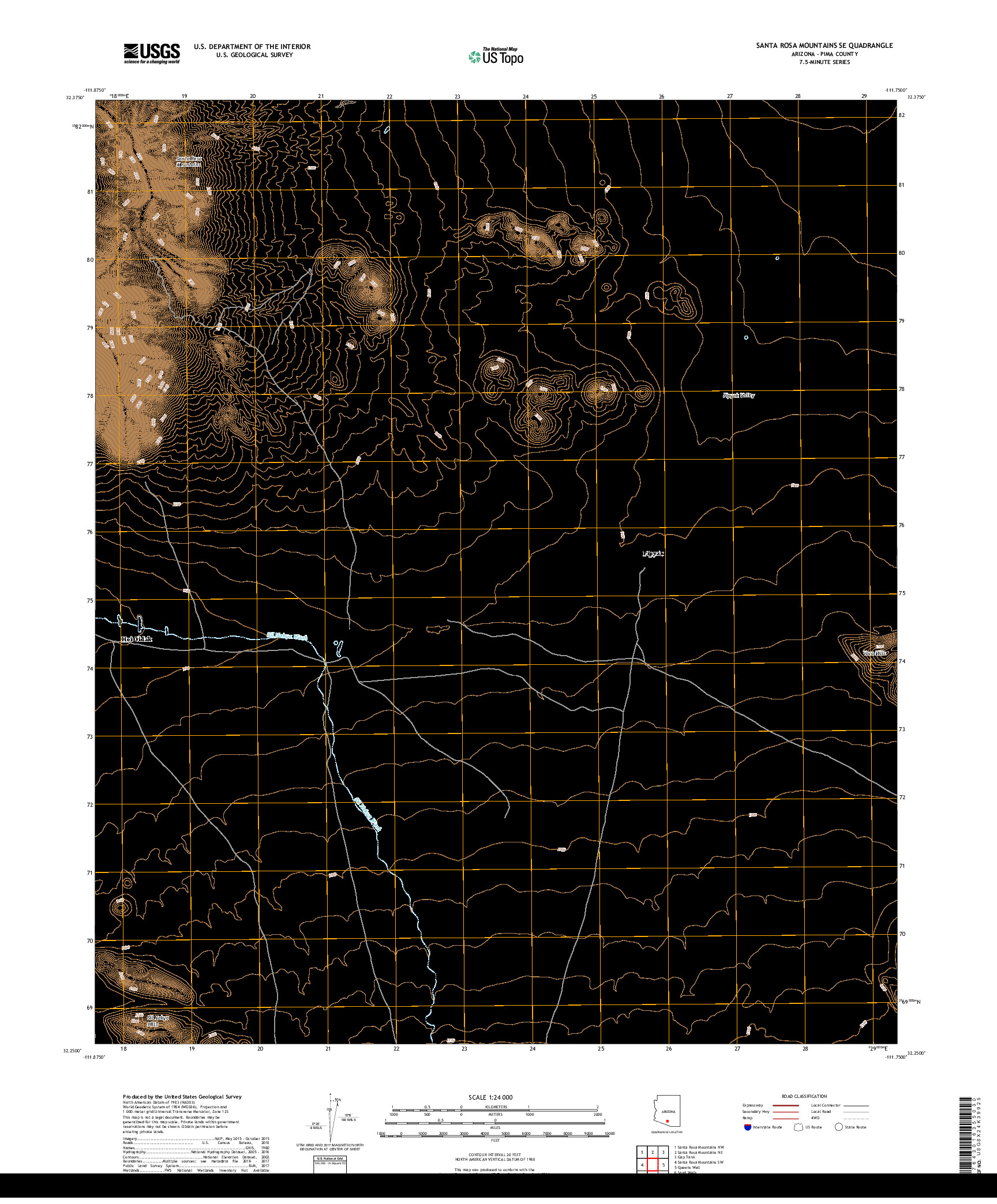 USGS US TOPO 7.5-MINUTE MAP FOR SANTA ROSA MOUNTAINS SE, AZ 2018