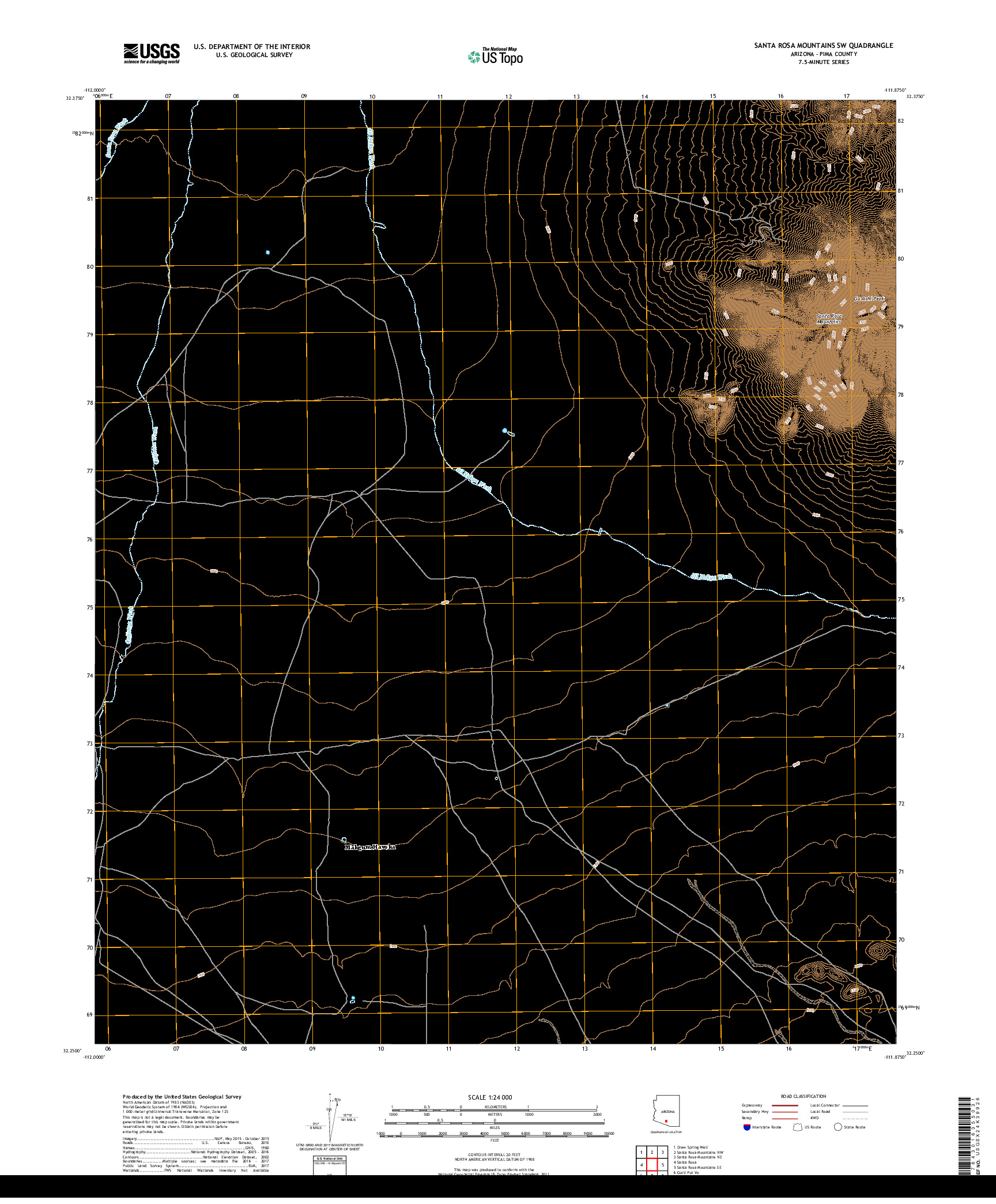 USGS US TOPO 7.5-MINUTE MAP FOR SANTA ROSA MOUNTAINS SW, AZ 2018