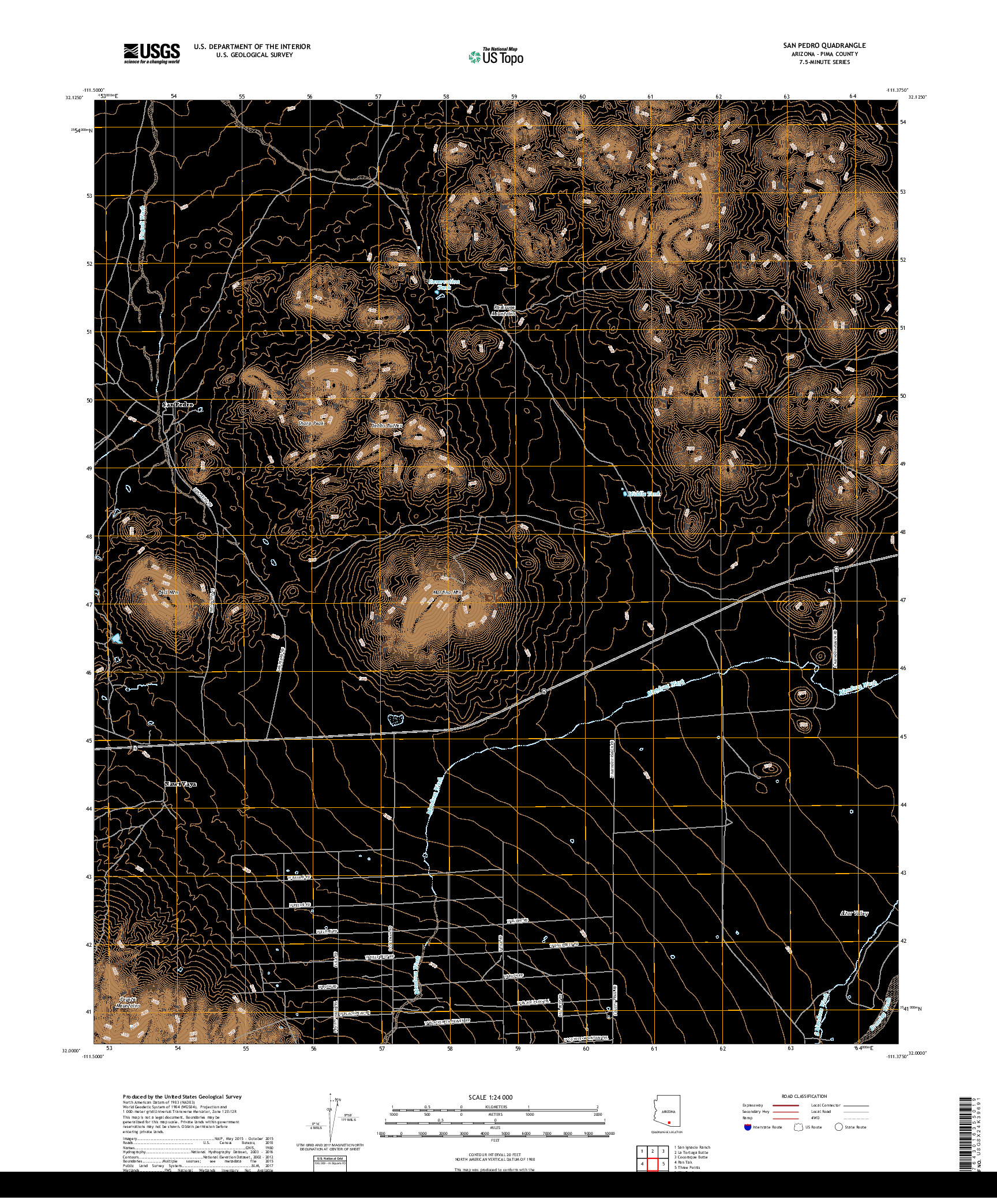 USGS US TOPO 7.5-MINUTE MAP FOR SAN PEDRO, AZ 2018