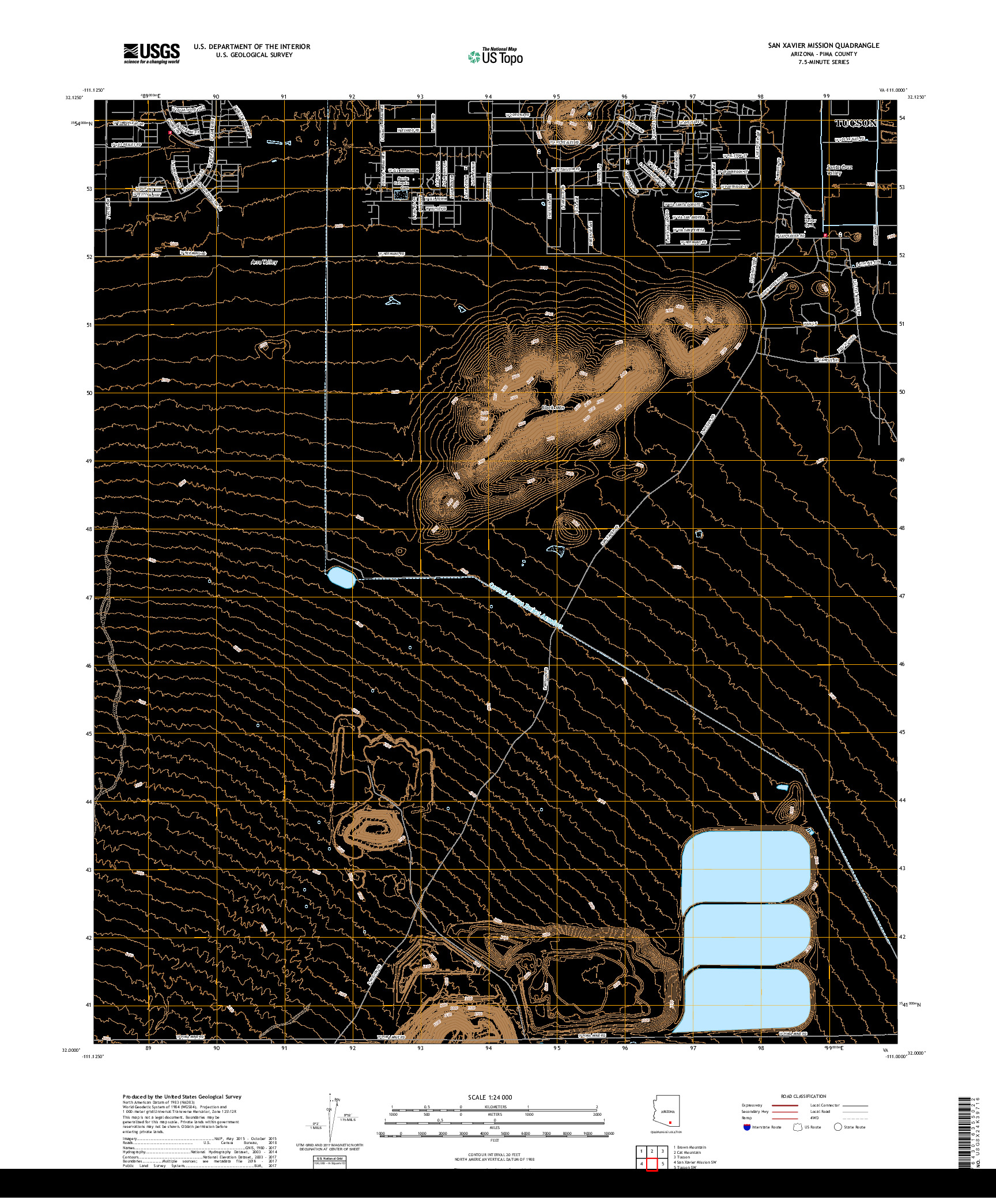 USGS US TOPO 7.5-MINUTE MAP FOR SAN XAVIER MISSION, AZ 2018