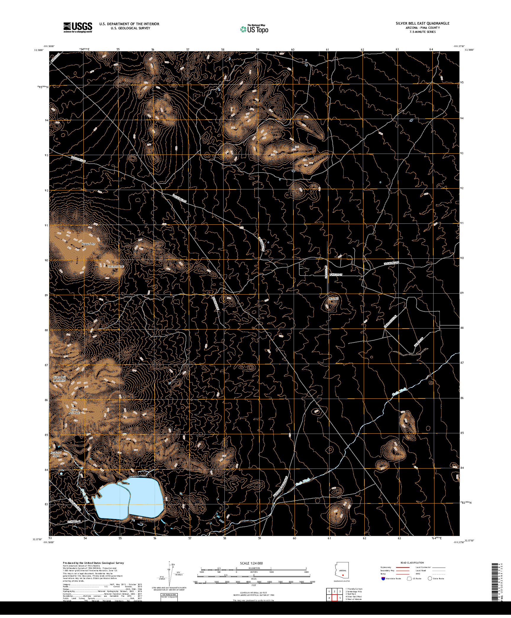 USGS US TOPO 7.5-MINUTE MAP FOR SILVER BELL EAST, AZ 2018