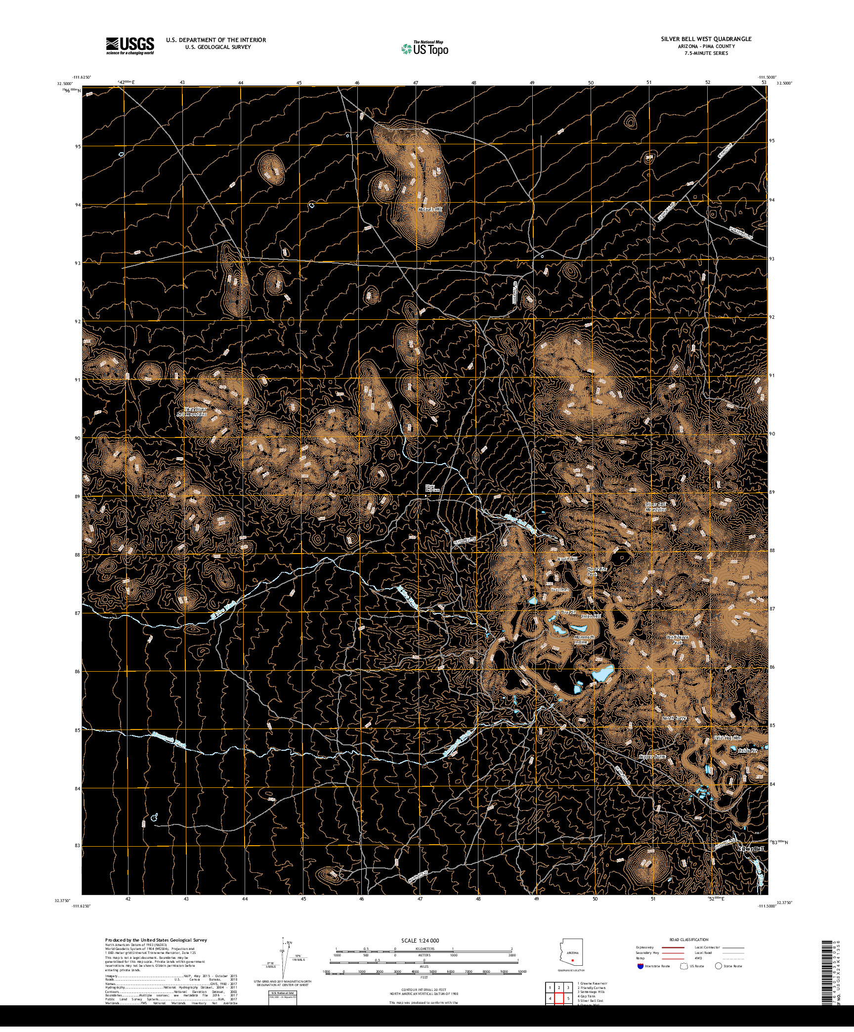 USGS US TOPO 7.5-MINUTE MAP FOR SILVER BELL WEST, AZ 2018