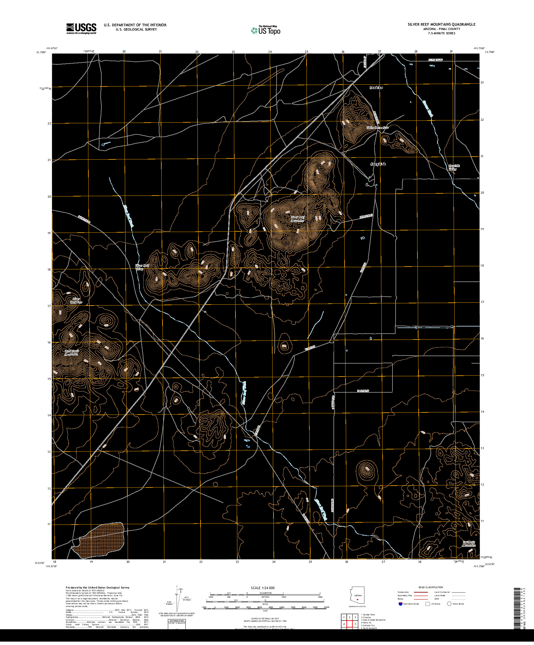 USGS US TOPO 7.5-MINUTE MAP FOR SILVER REEF MOUNTAINS, AZ 2018