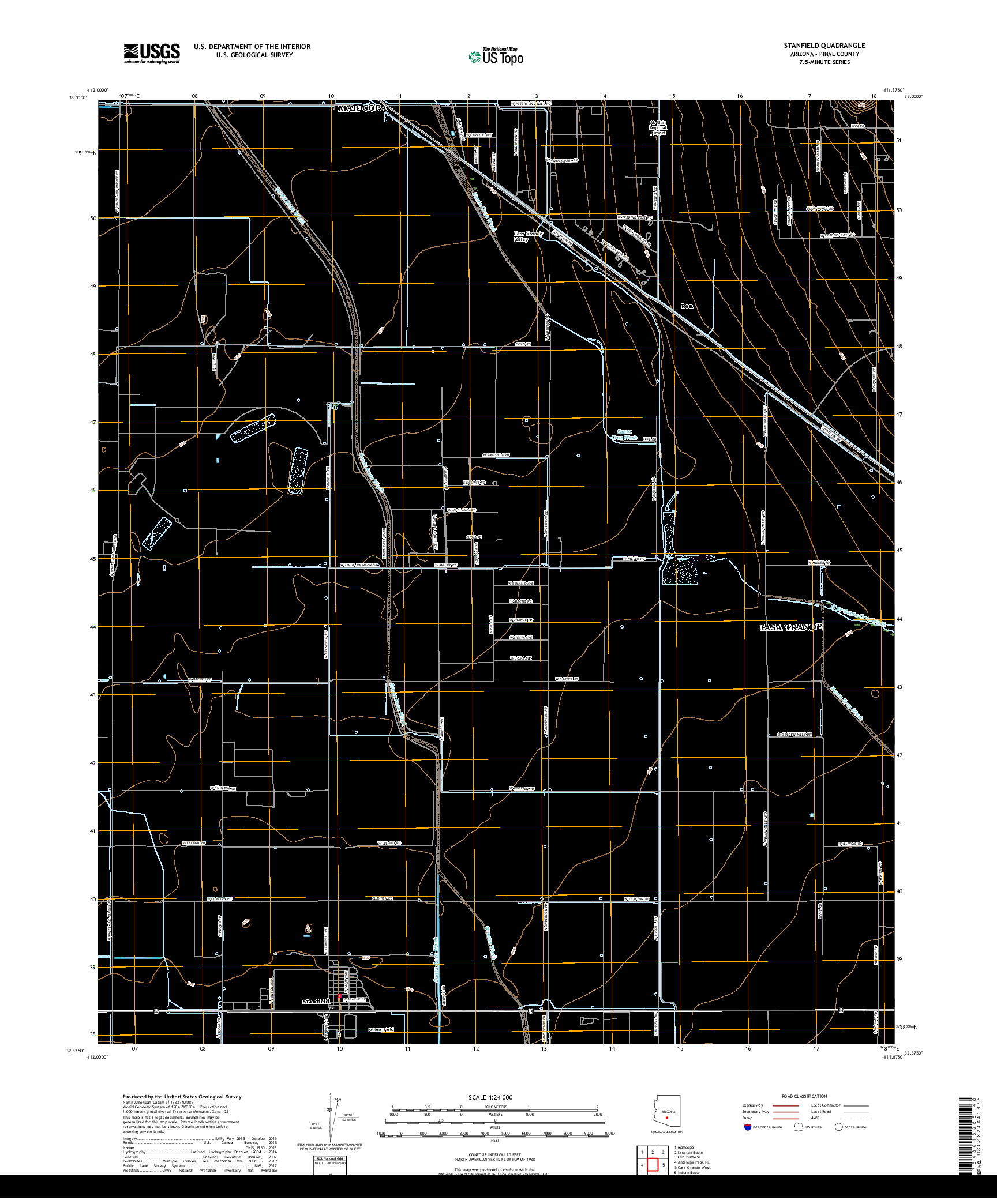 USGS US TOPO 7.5-MINUTE MAP FOR STANFIELD, AZ 2018