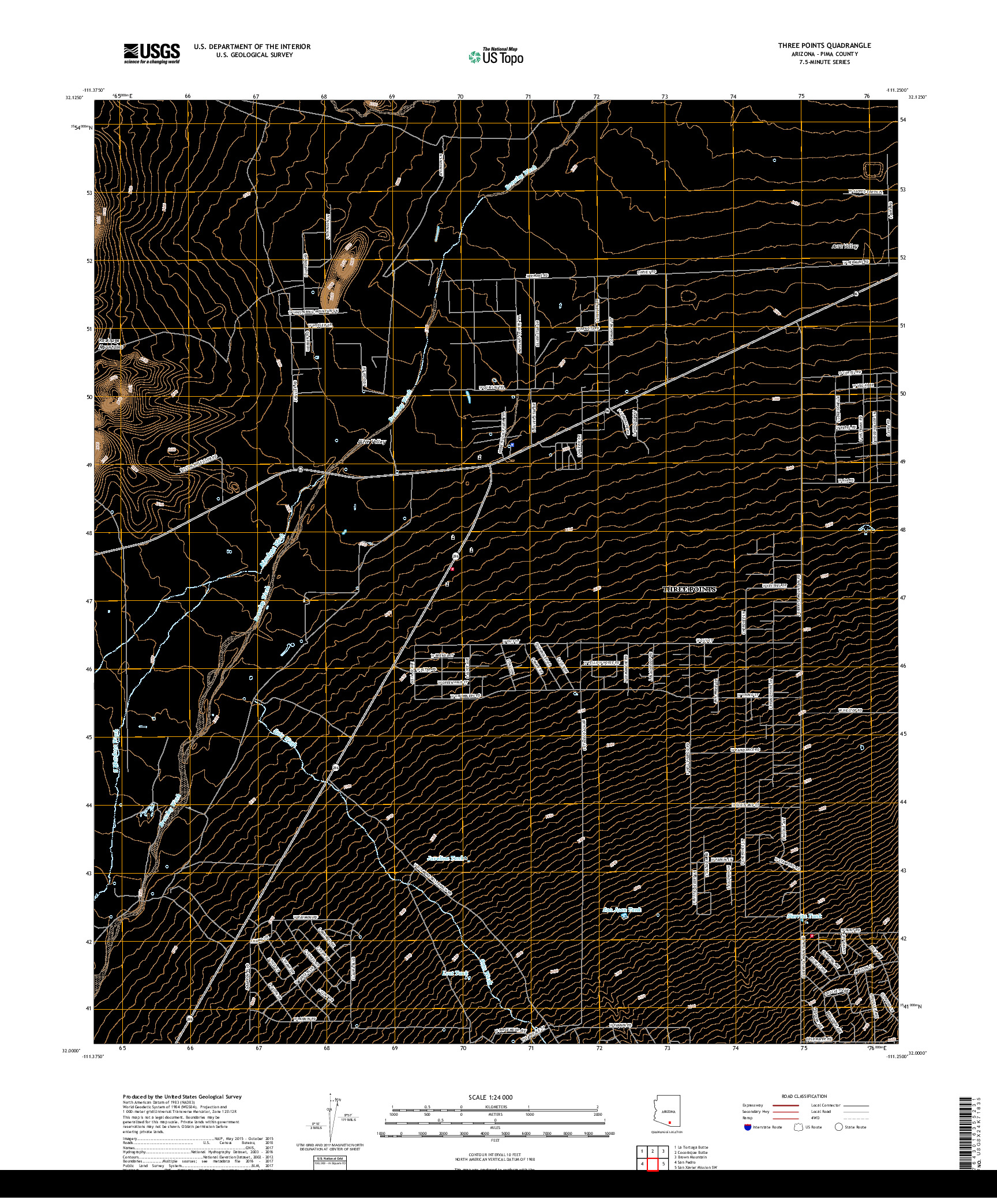 USGS US TOPO 7.5-MINUTE MAP FOR THREE POINTS, AZ 2018