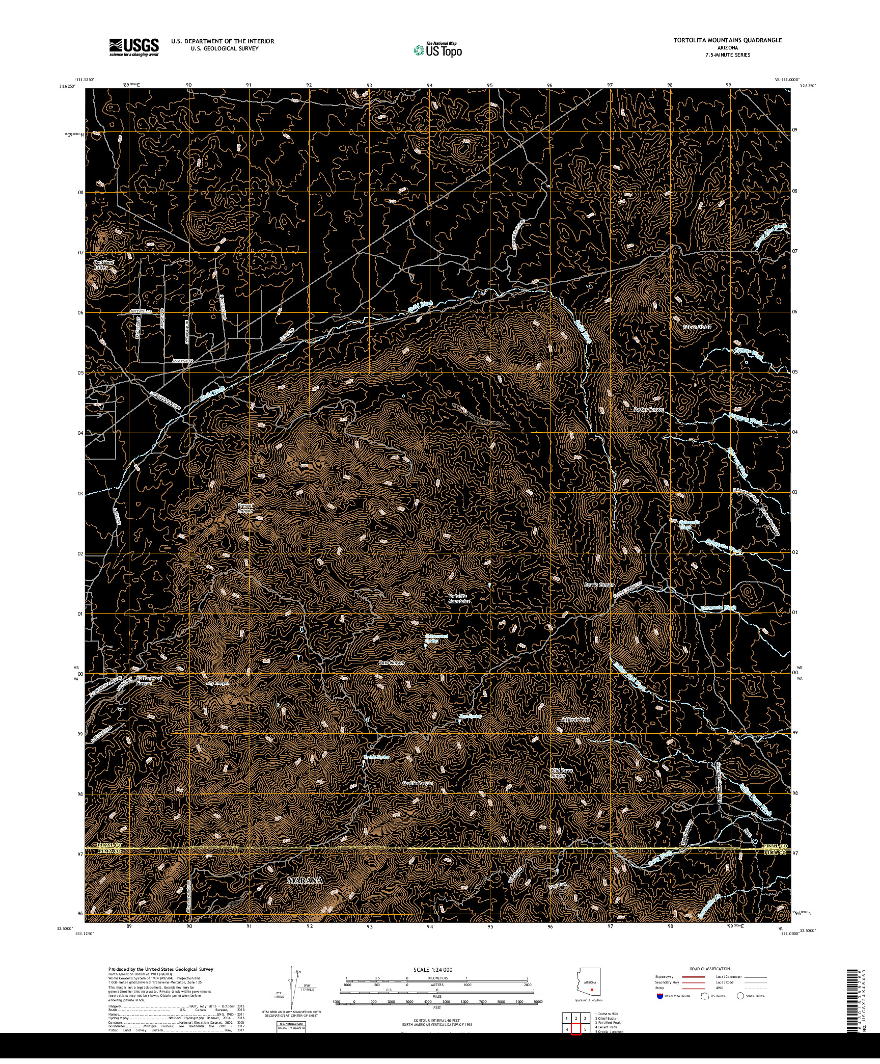 USGS US TOPO 7.5-MINUTE MAP FOR TORTOLITA MOUNTAINS, AZ 2018