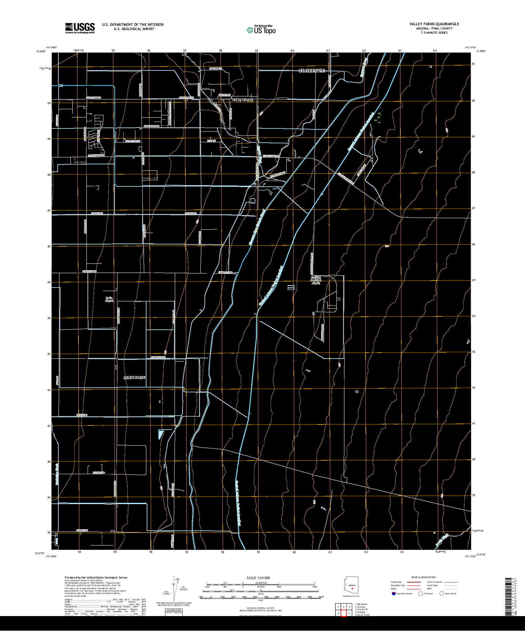 USGS US TOPO 7.5-MINUTE MAP FOR VALLEY FARMS, AZ 2018