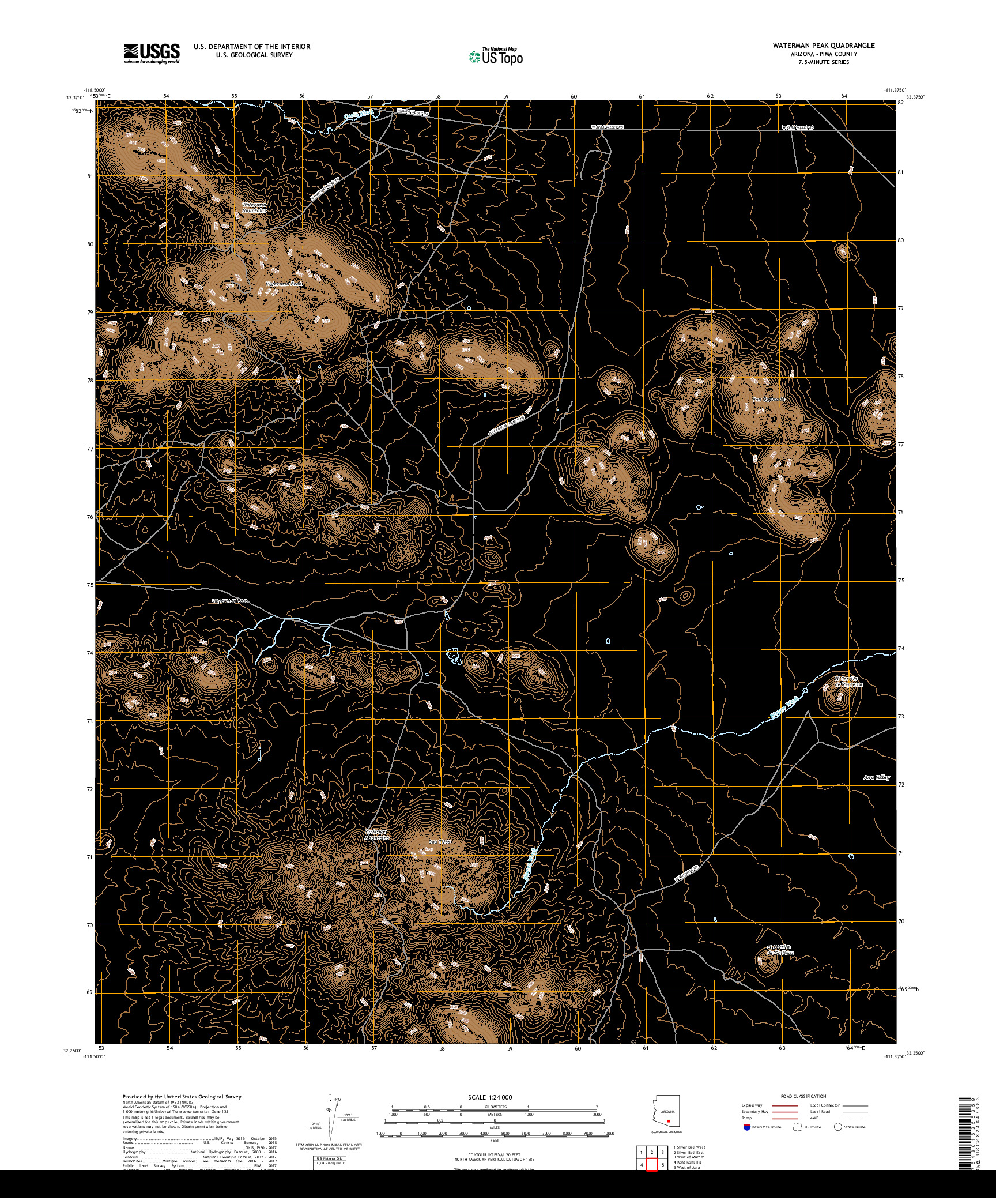 USGS US TOPO 7.5-MINUTE MAP FOR WATERMAN PEAK, AZ 2018