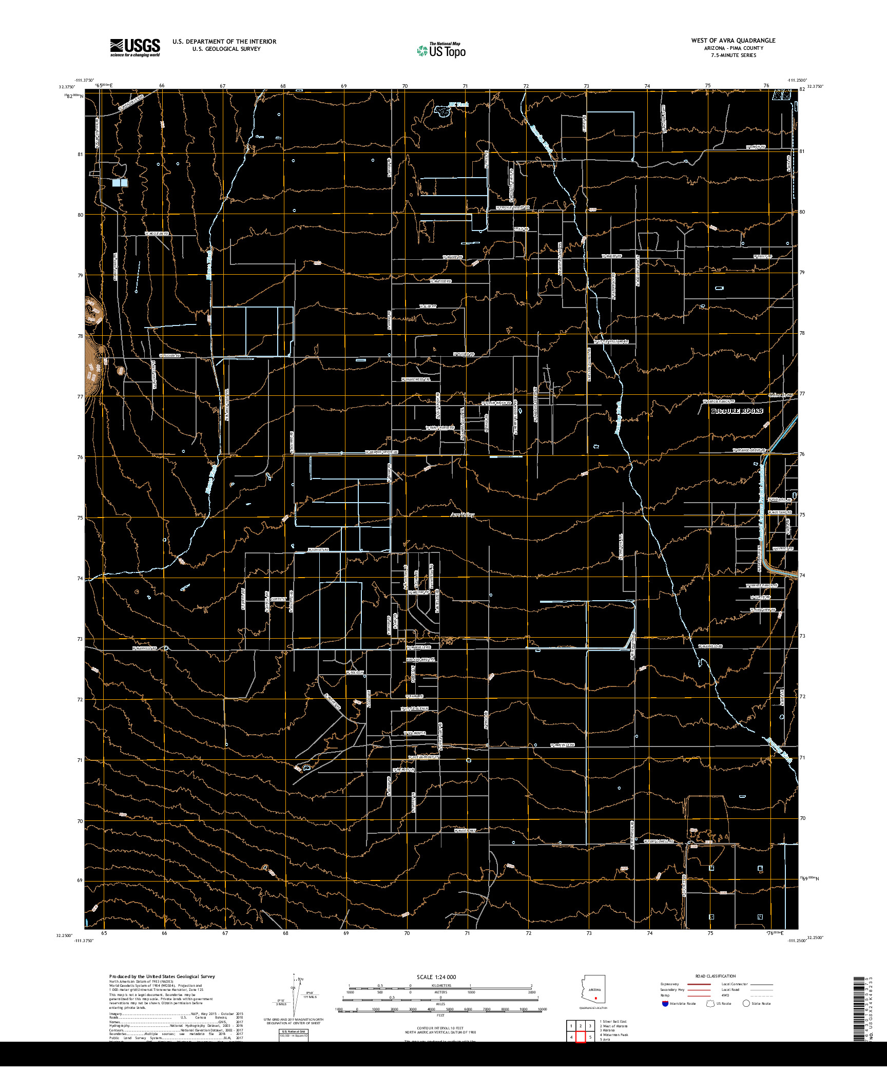 USGS US TOPO 7.5-MINUTE MAP FOR WEST OF AVRA, AZ 2018