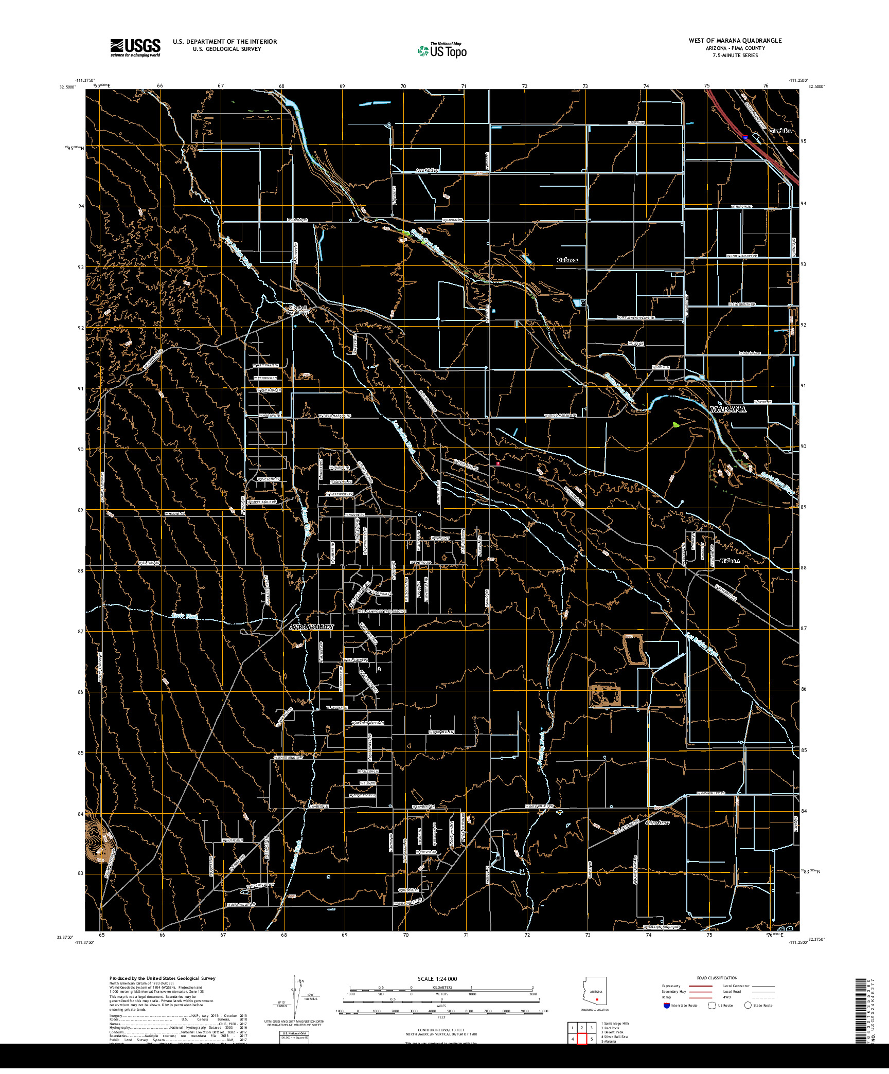 USGS US TOPO 7.5-MINUTE MAP FOR WEST OF MARANA, AZ 2018