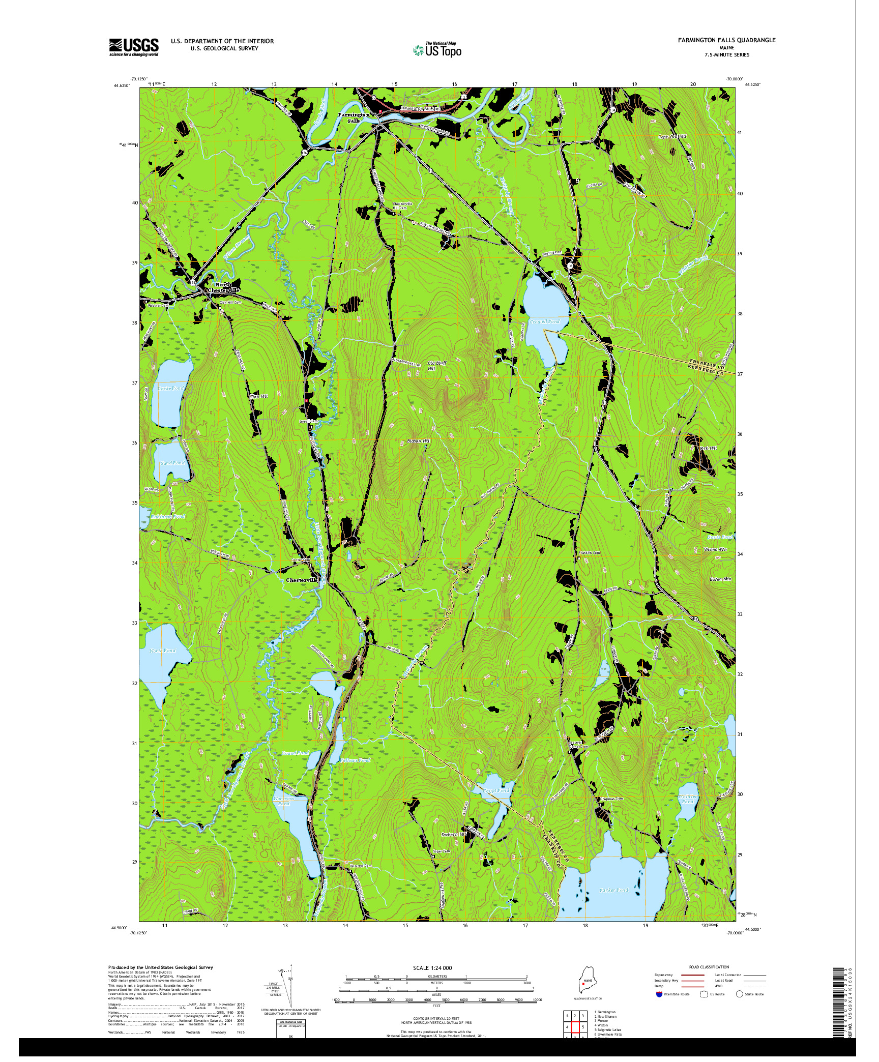 USGS US TOPO 7.5-MINUTE MAP FOR FARMINGTON FALLS, ME 2018