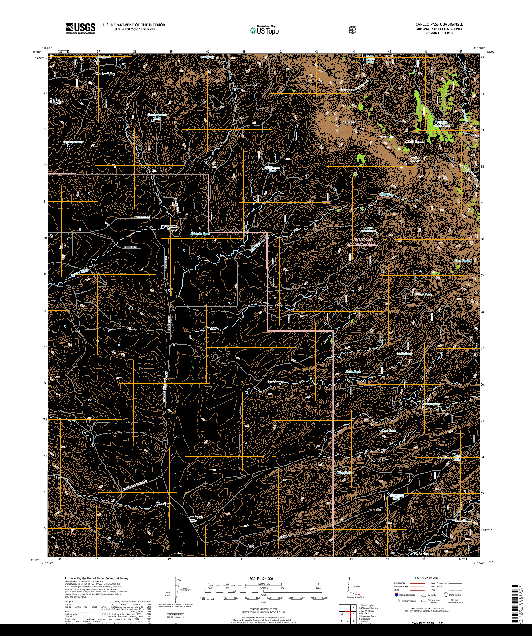 USGS US TOPO 7.5-MINUTE MAP FOR CANELO PASS, AZ 2018