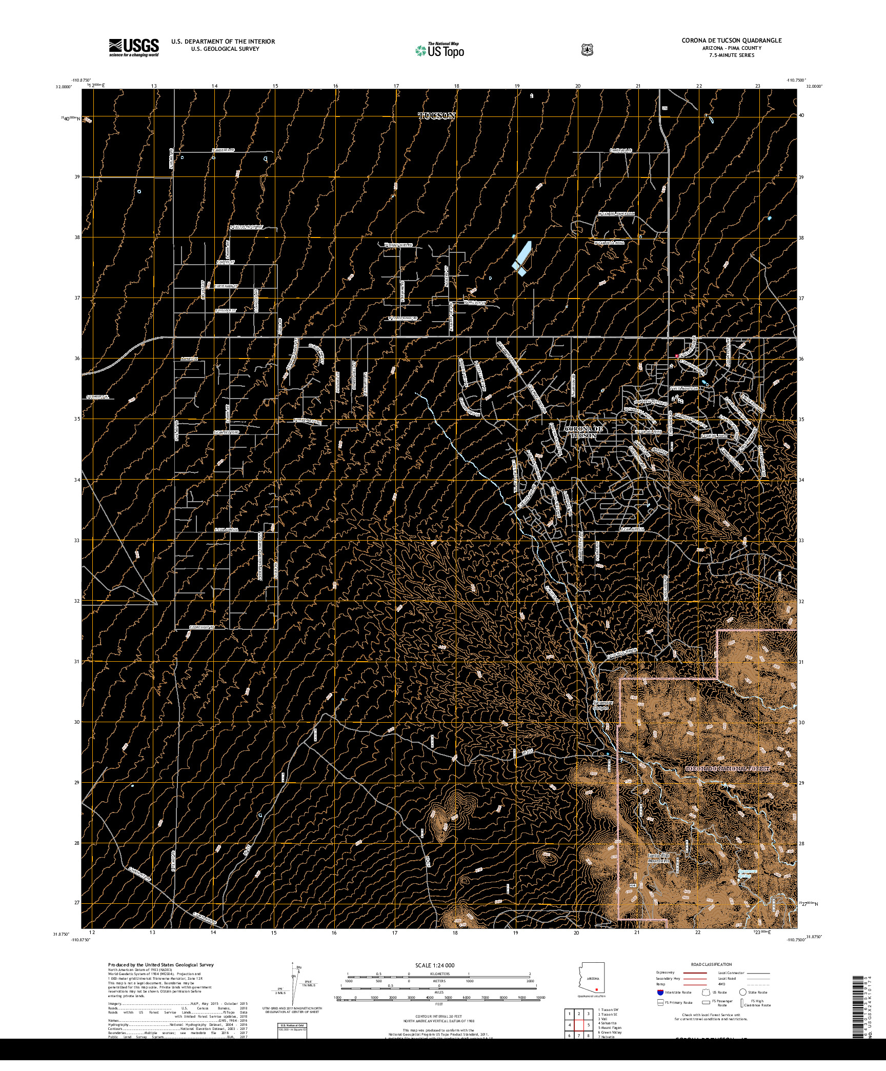 USGS US TOPO 7.5-MINUTE MAP FOR CORONA DE TUCSON, AZ 2018