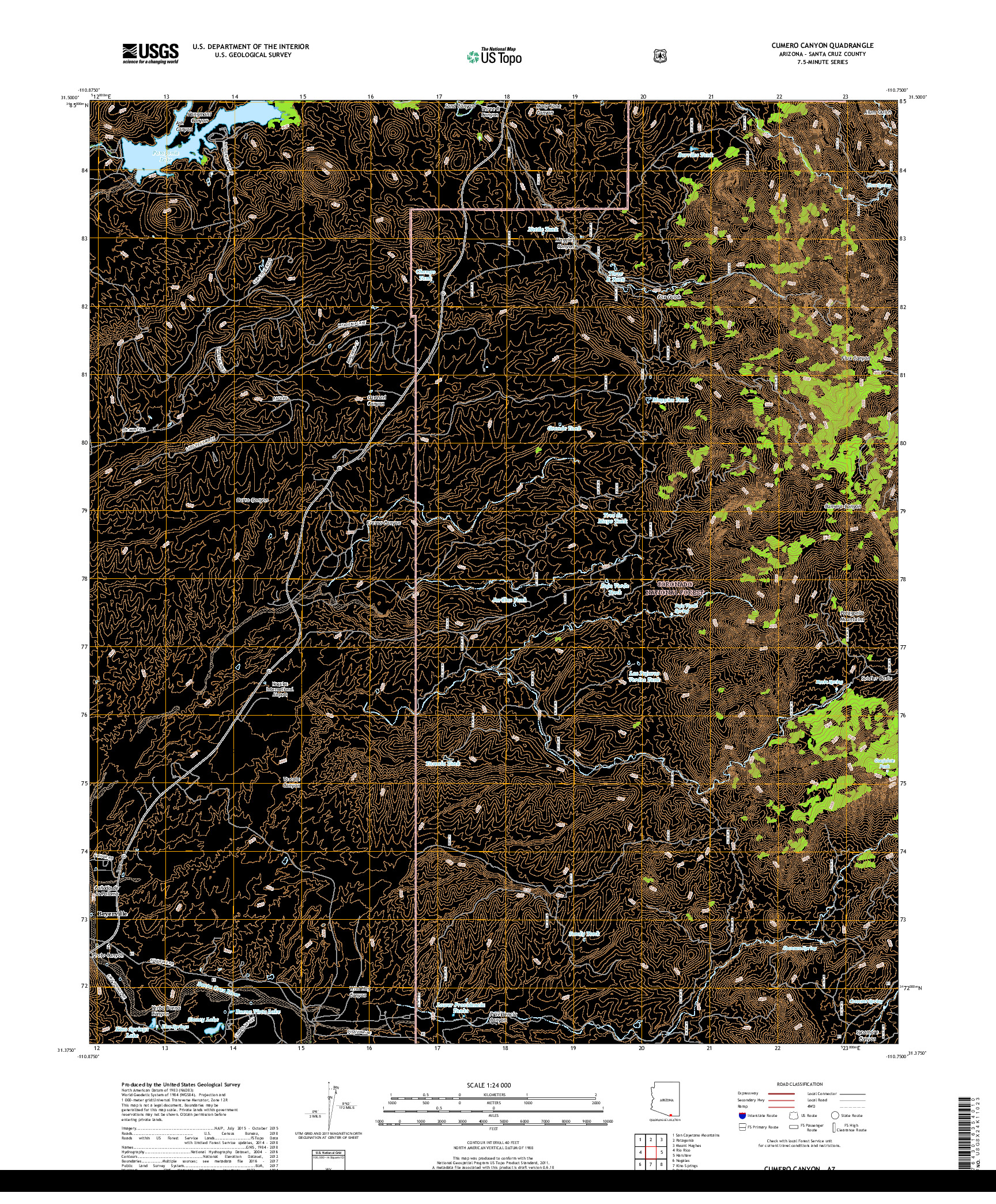 USGS US TOPO 7.5-MINUTE MAP FOR CUMERO CANYON, AZ 2018