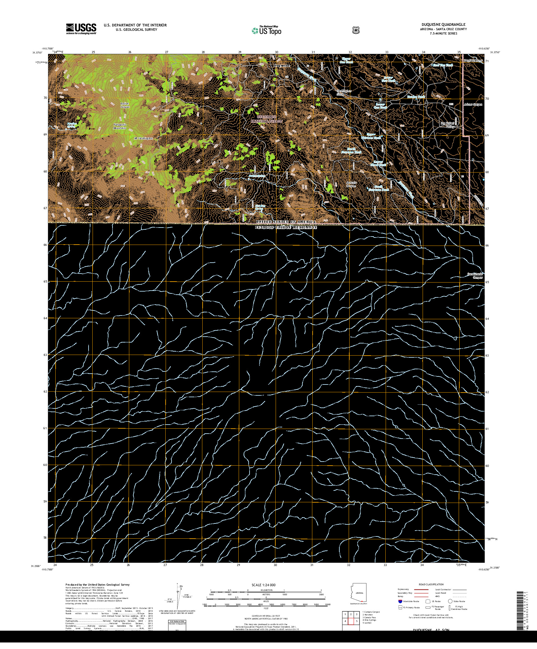 USGS US TOPO 7.5-MINUTE MAP FOR DUQUESNE, AZ,SON 2018