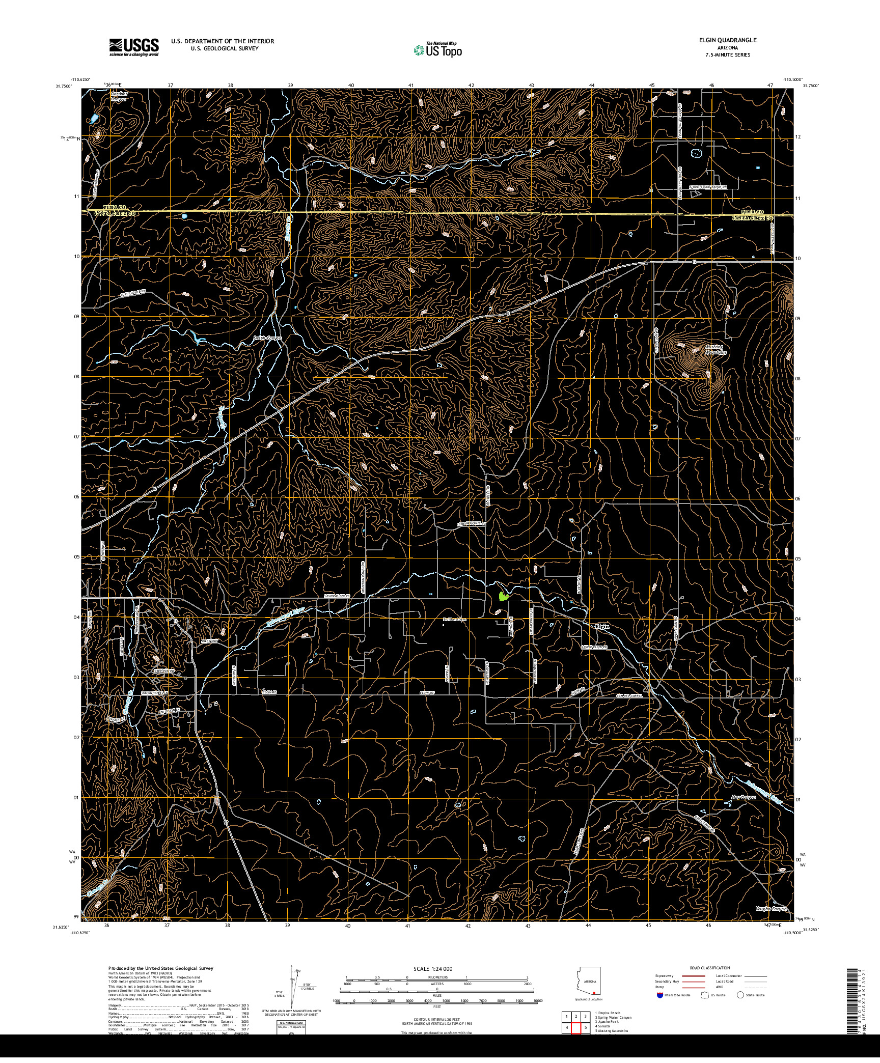 USGS US TOPO 7.5-MINUTE MAP FOR ELGIN, AZ 2018