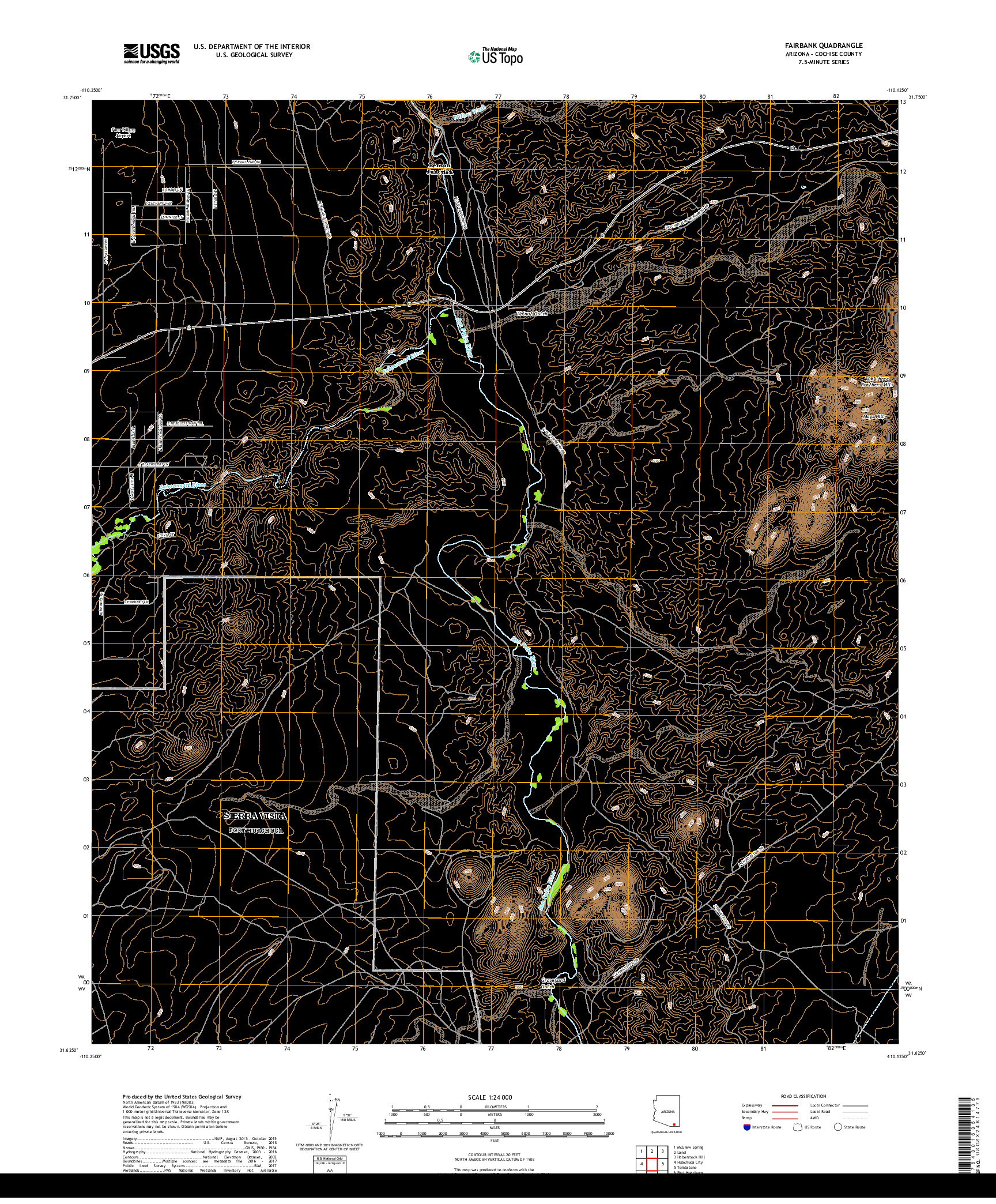 USGS US TOPO 7.5-MINUTE MAP FOR FAIRBANK, AZ 2018