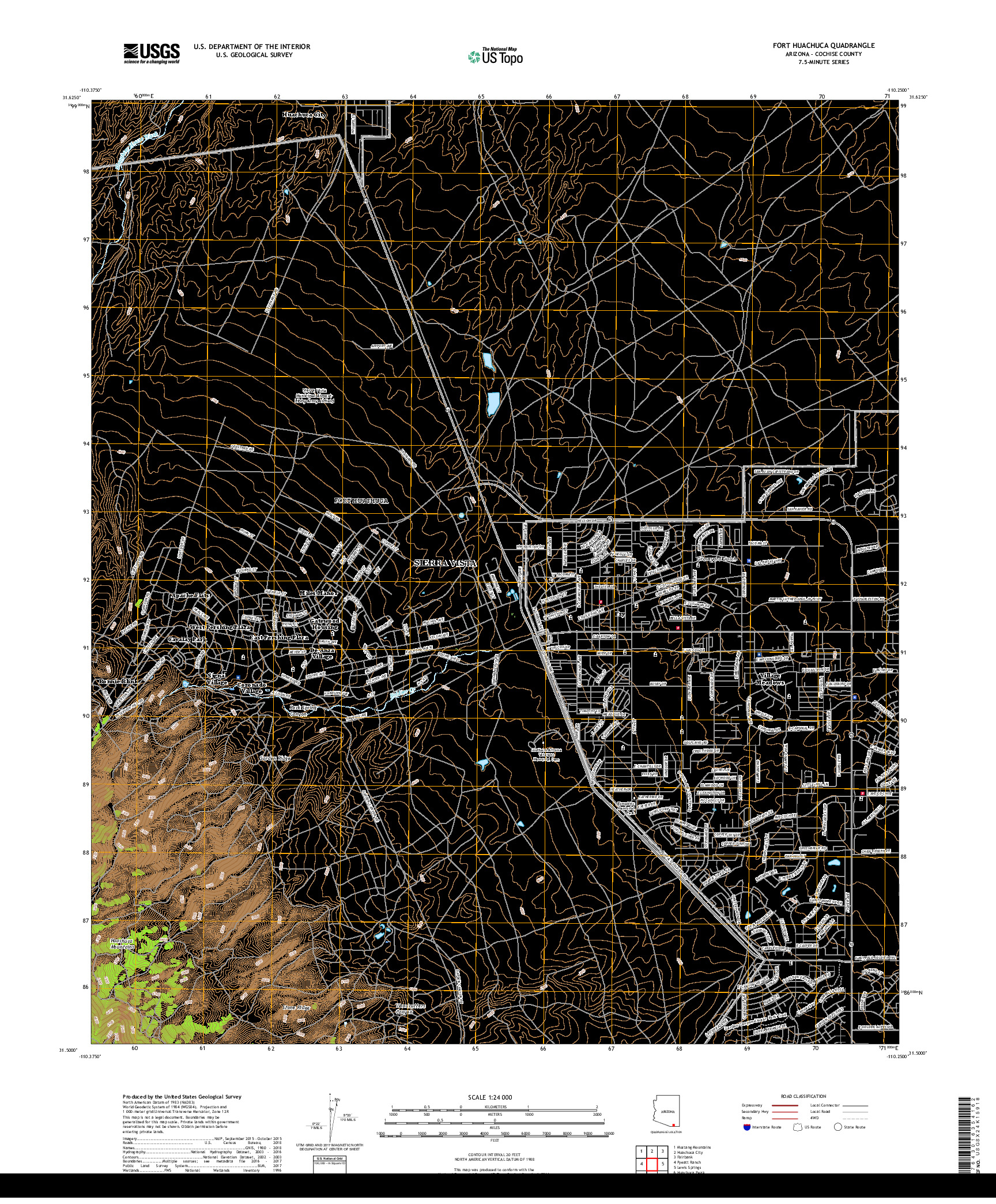 USGS US TOPO 7.5-MINUTE MAP FOR FORT HUACHUCA, AZ 2018