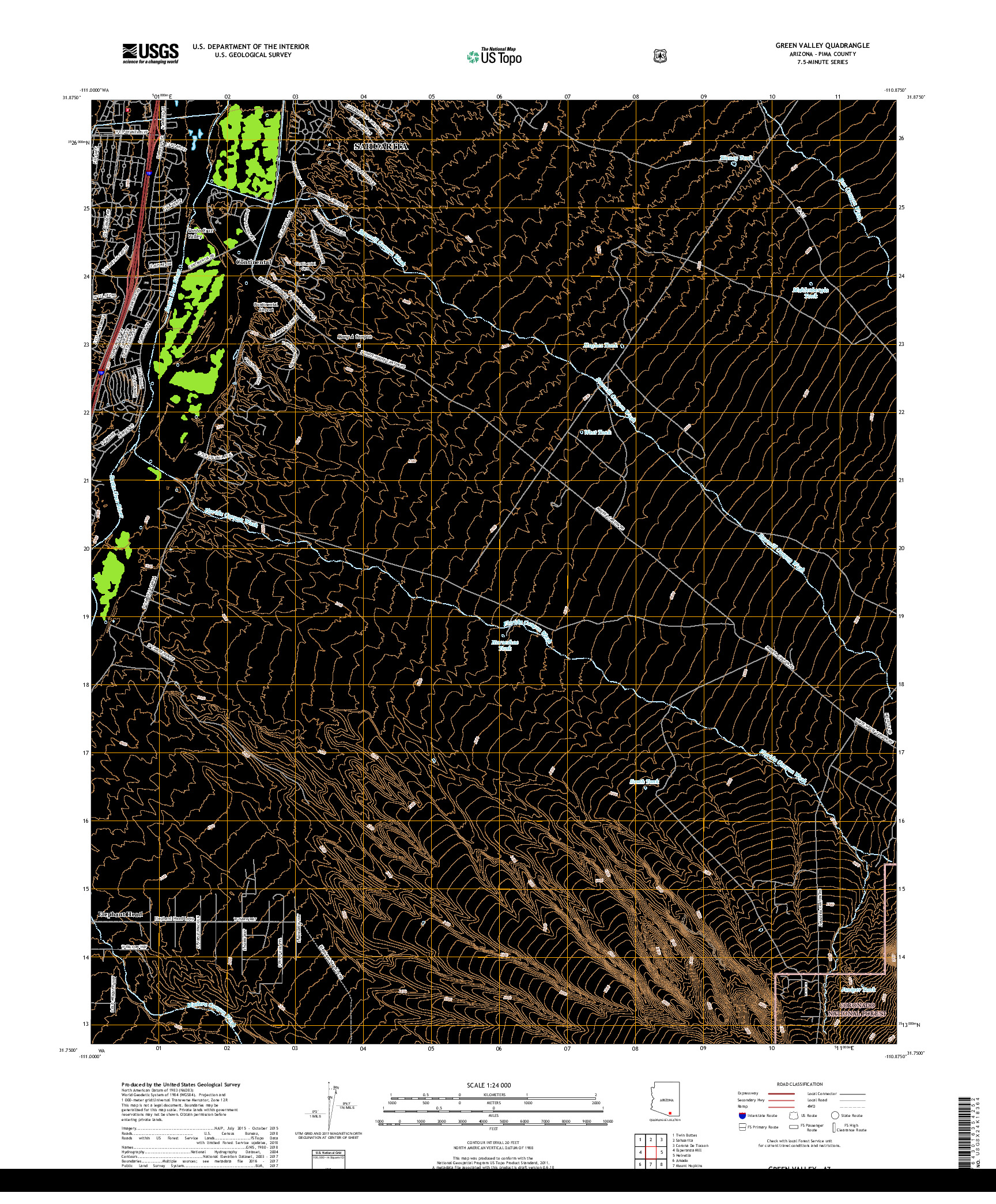 USGS US TOPO 7.5-MINUTE MAP FOR GREEN VALLEY, AZ 2018