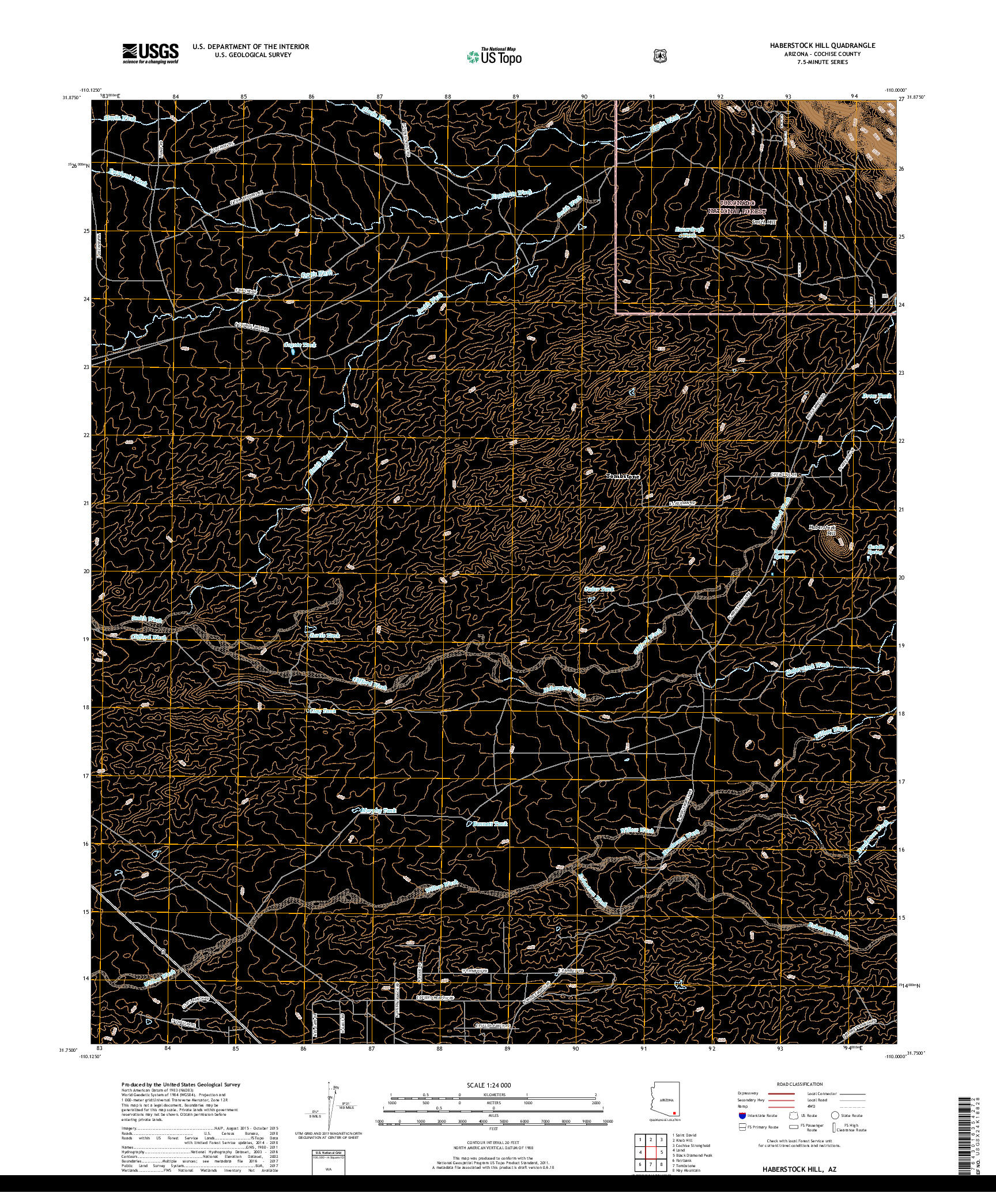 USGS US TOPO 7.5-MINUTE MAP FOR HABERSTOCK HILL, AZ 2018