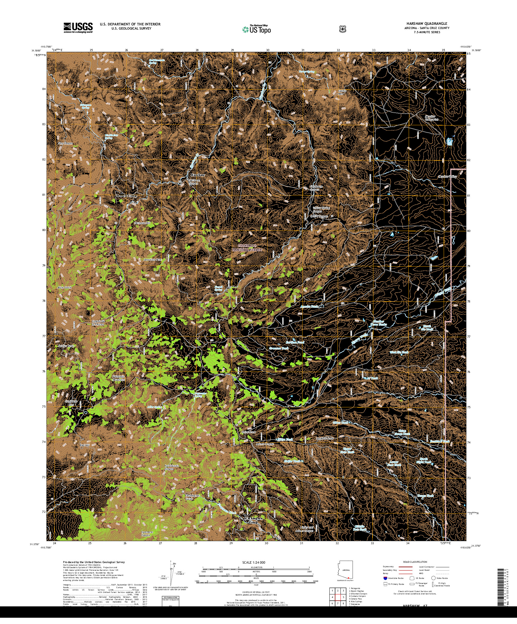 USGS US TOPO 7.5-MINUTE MAP FOR HARSHAW, AZ 2018