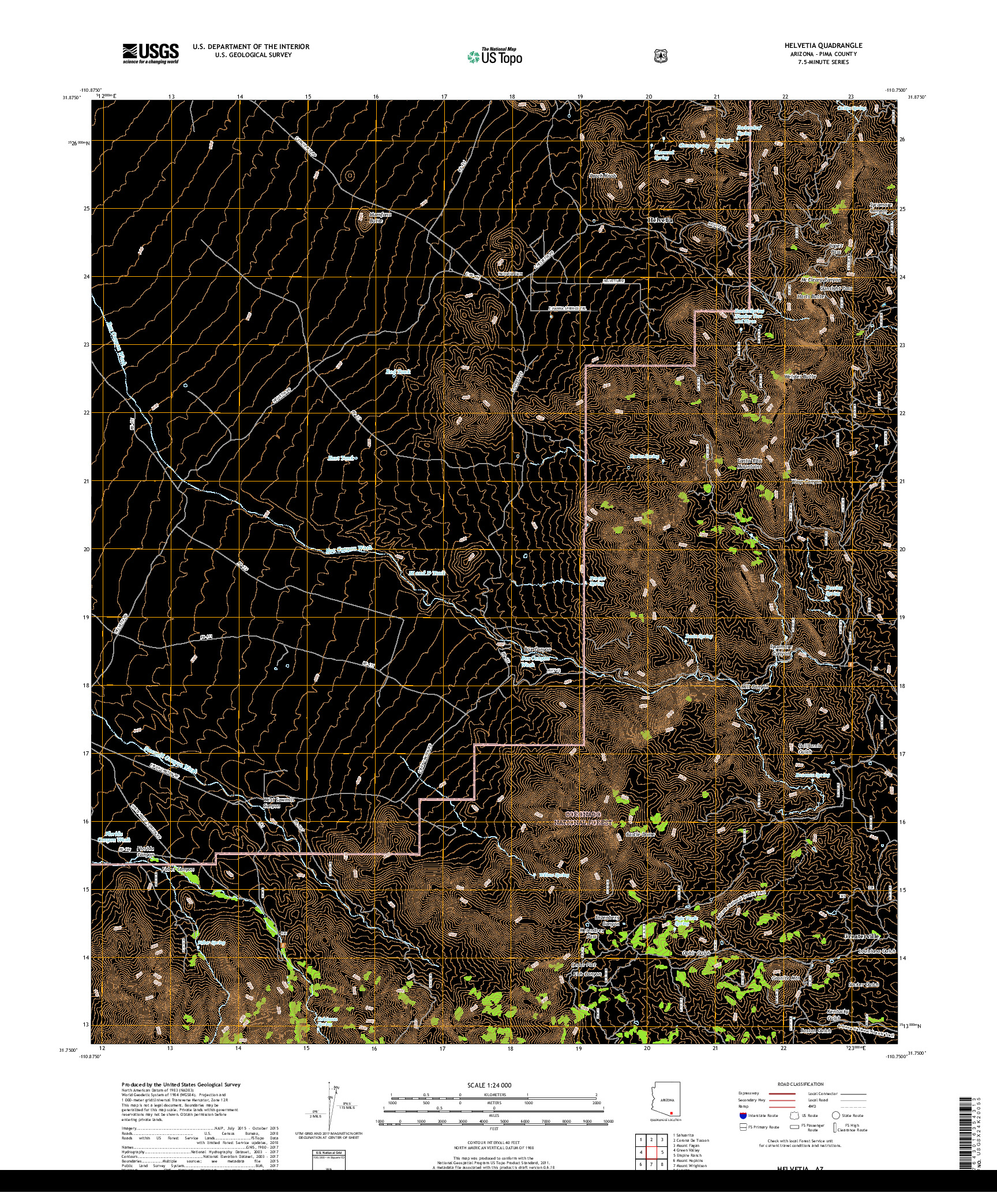 USGS US TOPO 7.5-MINUTE MAP FOR HELVETIA, AZ 2018