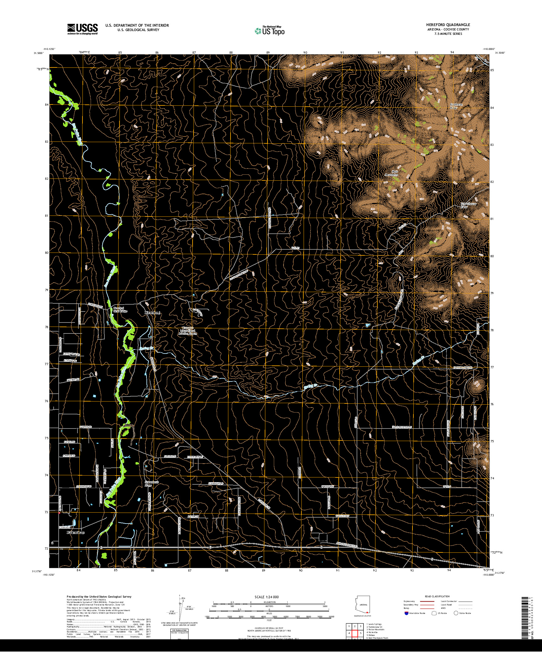 USGS US TOPO 7.5-MINUTE MAP FOR HEREFORD, AZ 2018