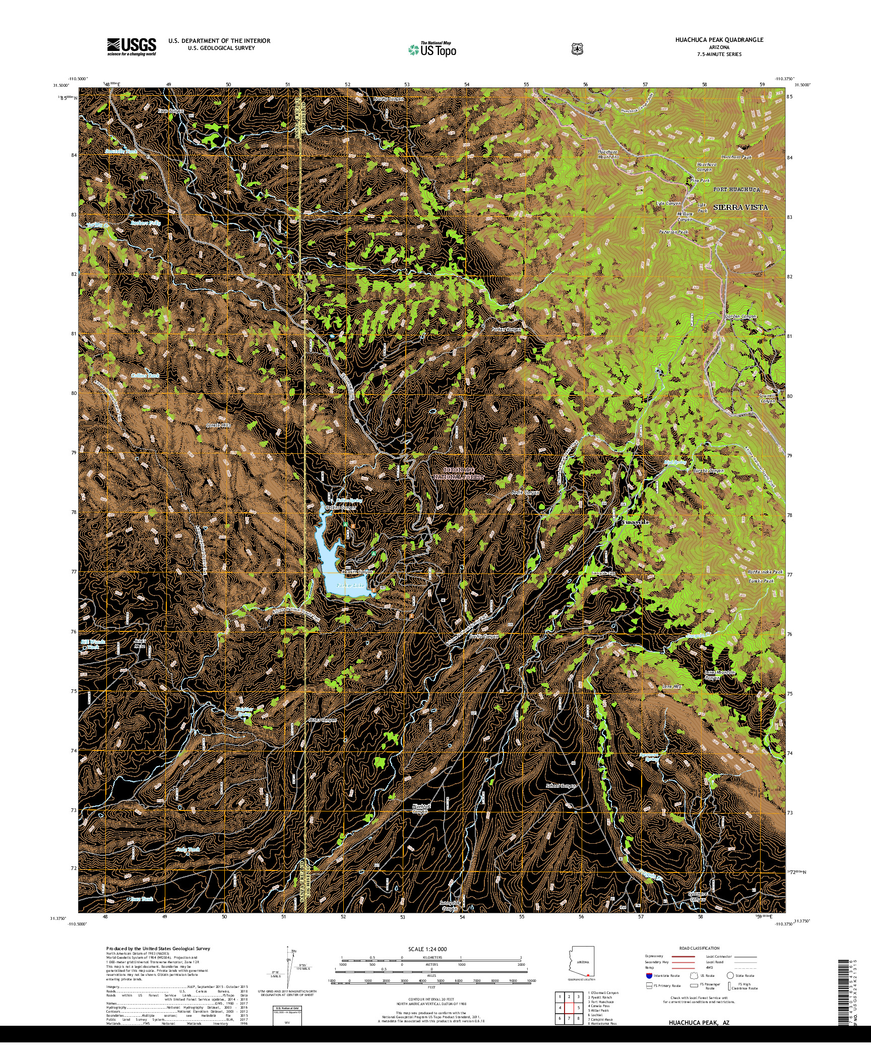 USGS US TOPO 7.5-MINUTE MAP FOR HUACHUCA PEAK, AZ 2018