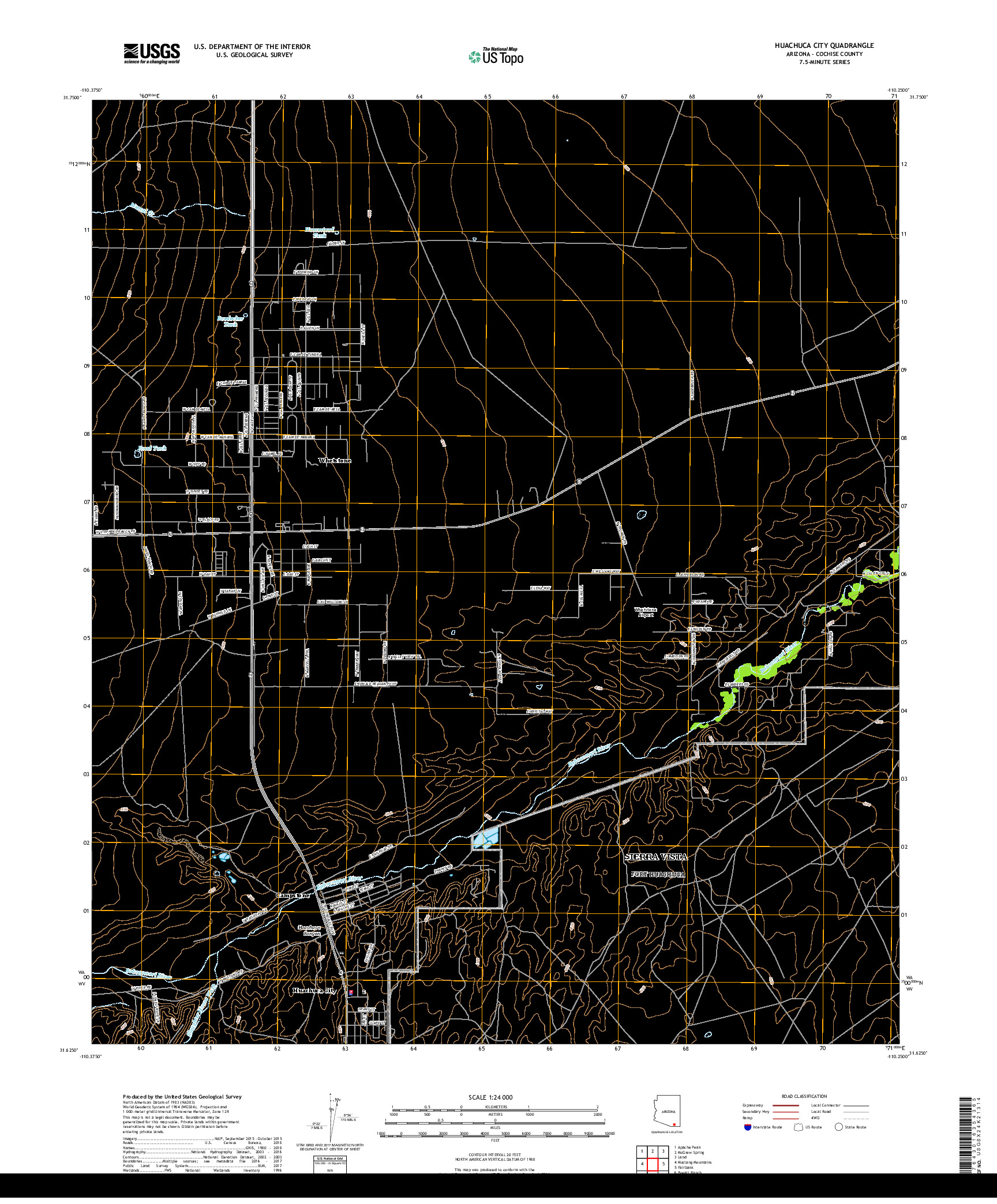 USGS US TOPO 7.5-MINUTE MAP FOR HUACHUCA CITY, AZ 2018