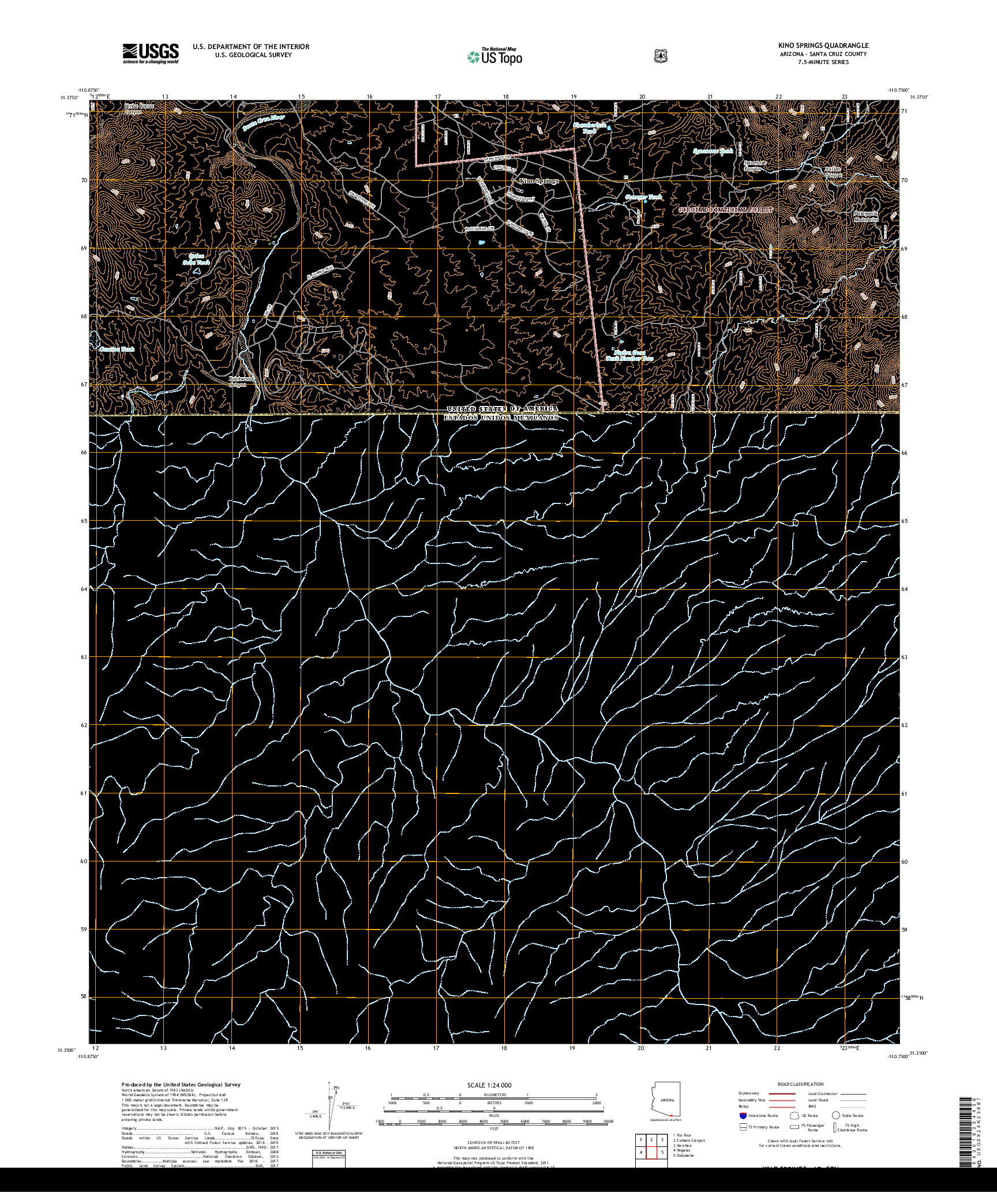 USGS US TOPO 7.5-MINUTE MAP FOR KINO SPRINGS, AZ,SON 2018