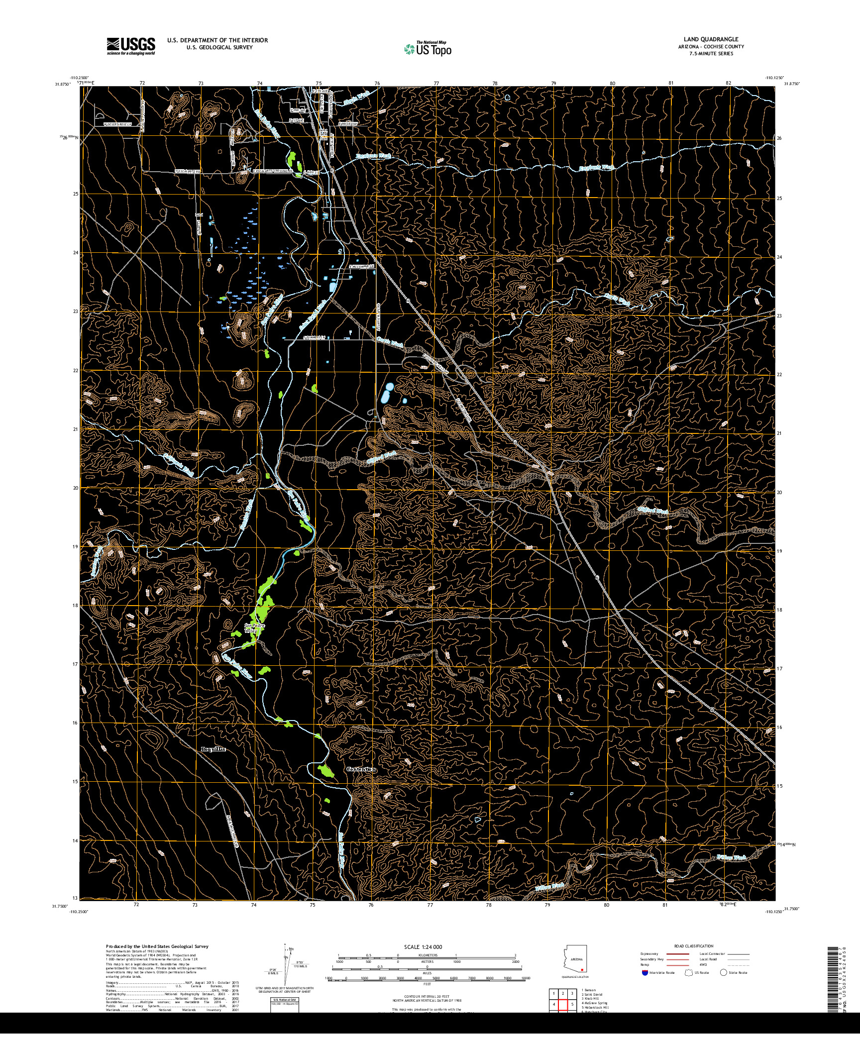 USGS US TOPO 7.5-MINUTE MAP FOR LAND, AZ 2018