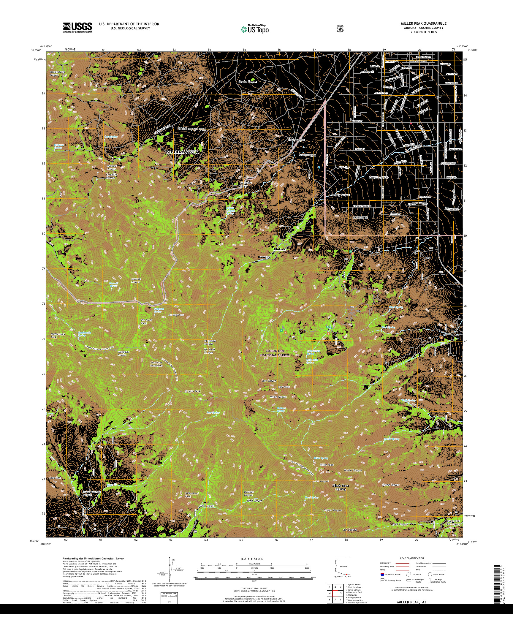 USGS US TOPO 7.5-MINUTE MAP FOR MILLER PEAK, AZ 2018