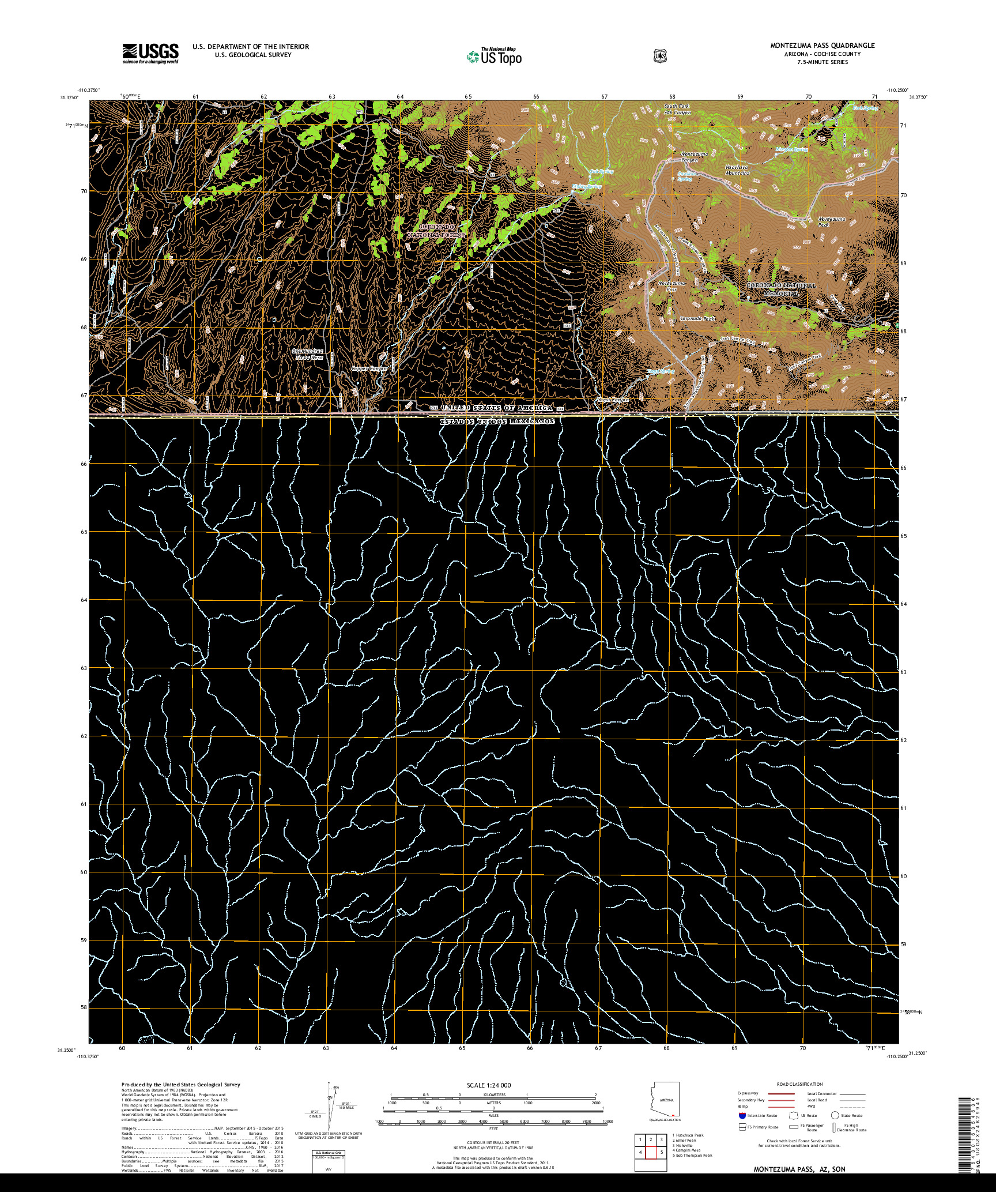 USGS US TOPO 7.5-MINUTE MAP FOR MONTEZUMA PASS, AZ,SON 2018