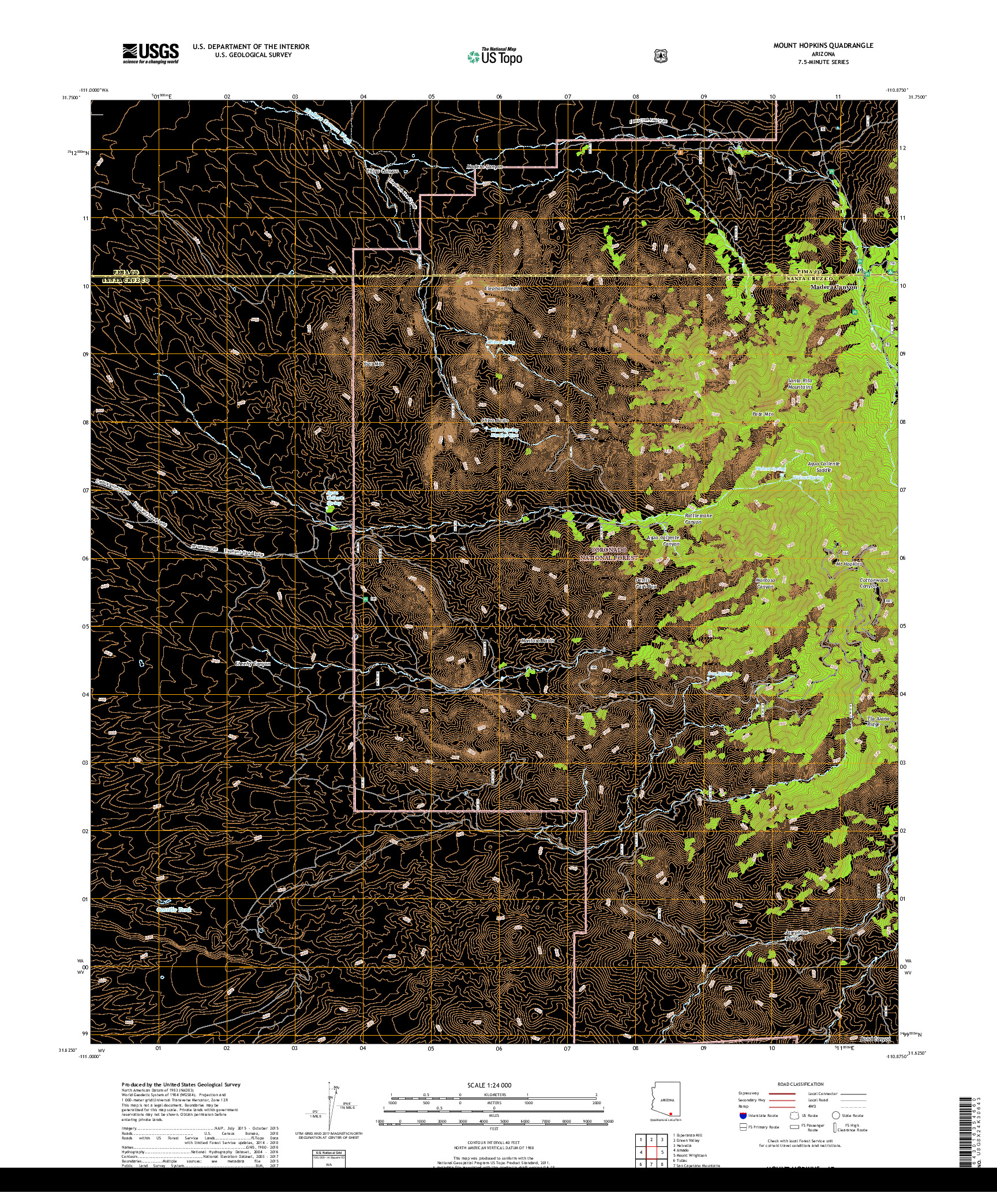 USGS US TOPO 7.5-MINUTE MAP FOR MOUNT HOPKINS, AZ 2018