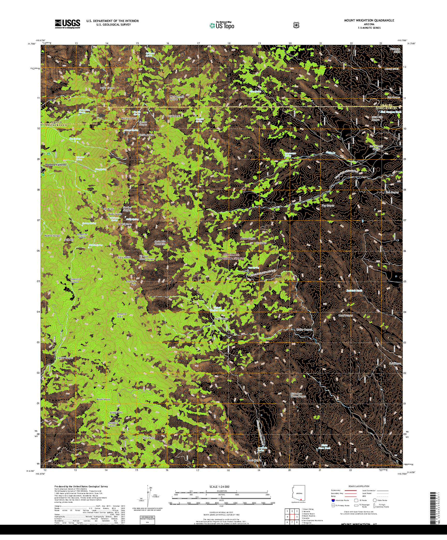 USGS US TOPO 7.5-MINUTE MAP FOR MOUNT WRIGHTSON, AZ 2018