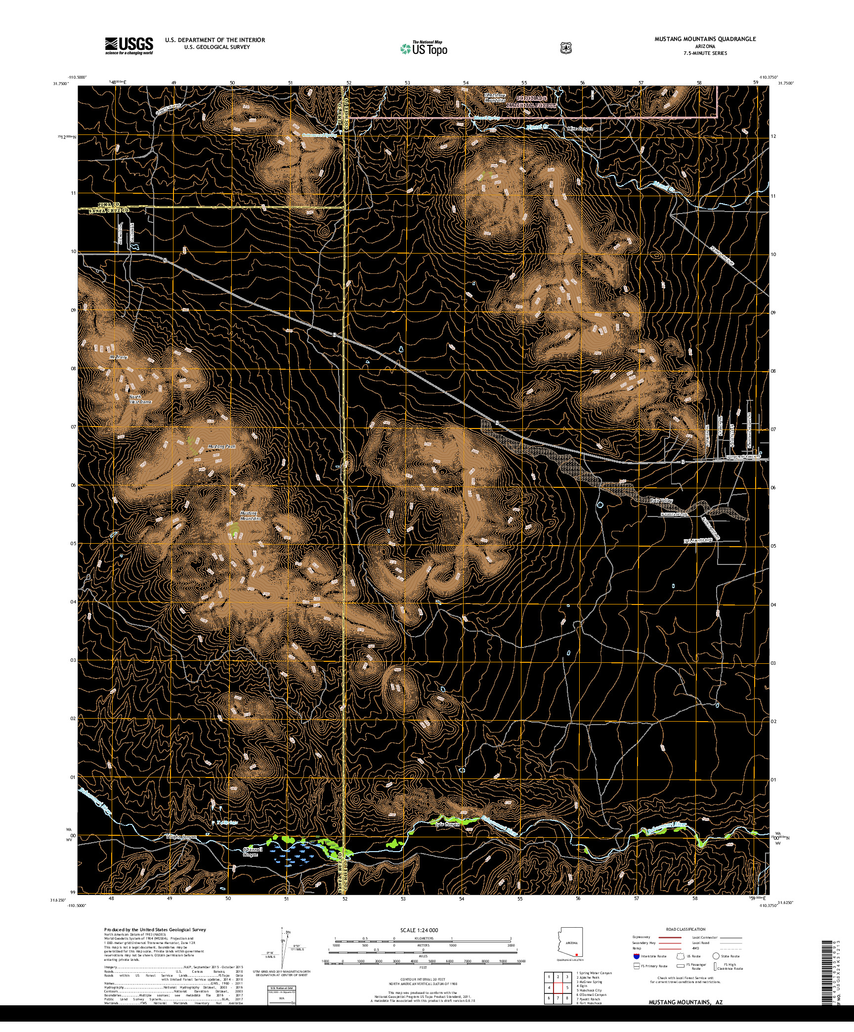 USGS US TOPO 7.5-MINUTE MAP FOR MUSTANG MOUNTAINS, AZ 2018