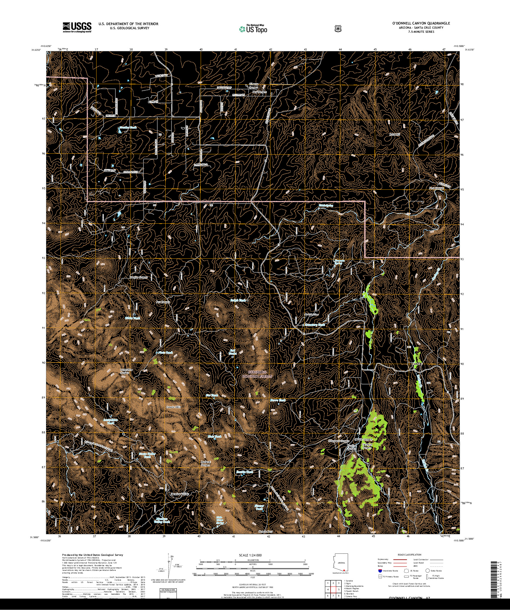 USGS US TOPO 7.5-MINUTE MAP FOR O'DONNELL CANYON, AZ 2018