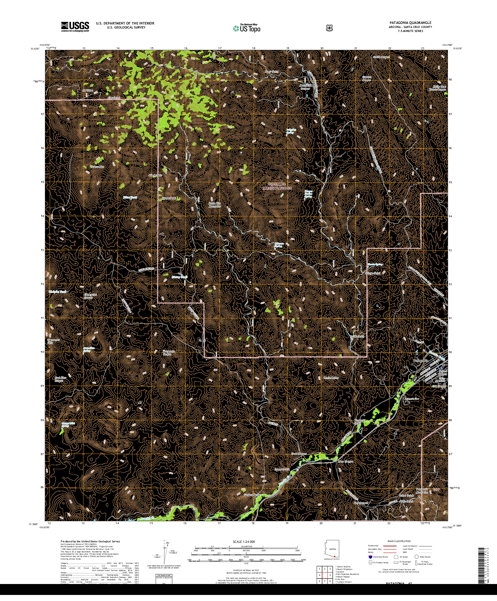 USGS US TOPO 7.5-MINUTE MAP FOR PATAGONIA, AZ 2018