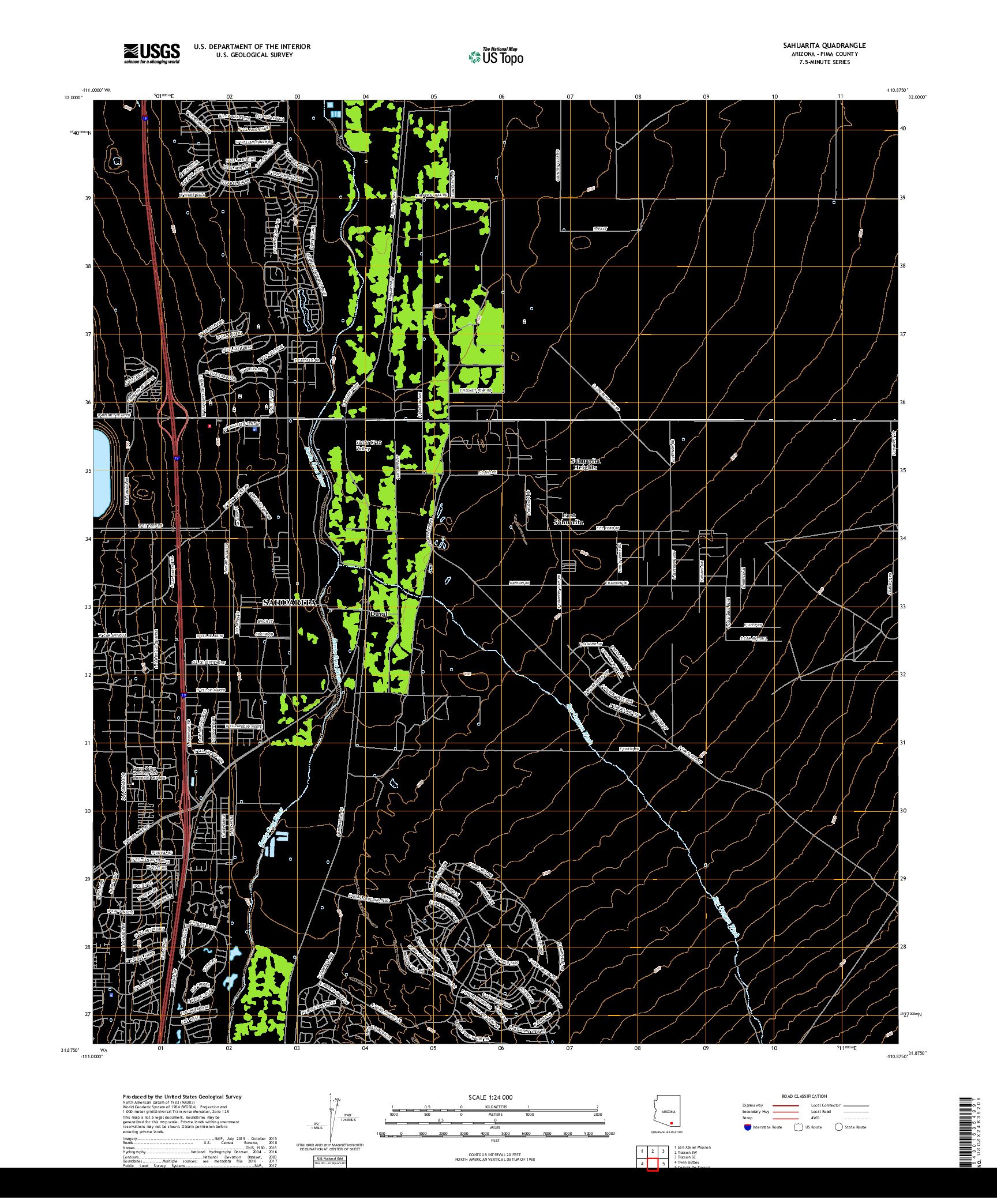 USGS US TOPO 7.5-MINUTE MAP FOR SAHUARITA, AZ 2018